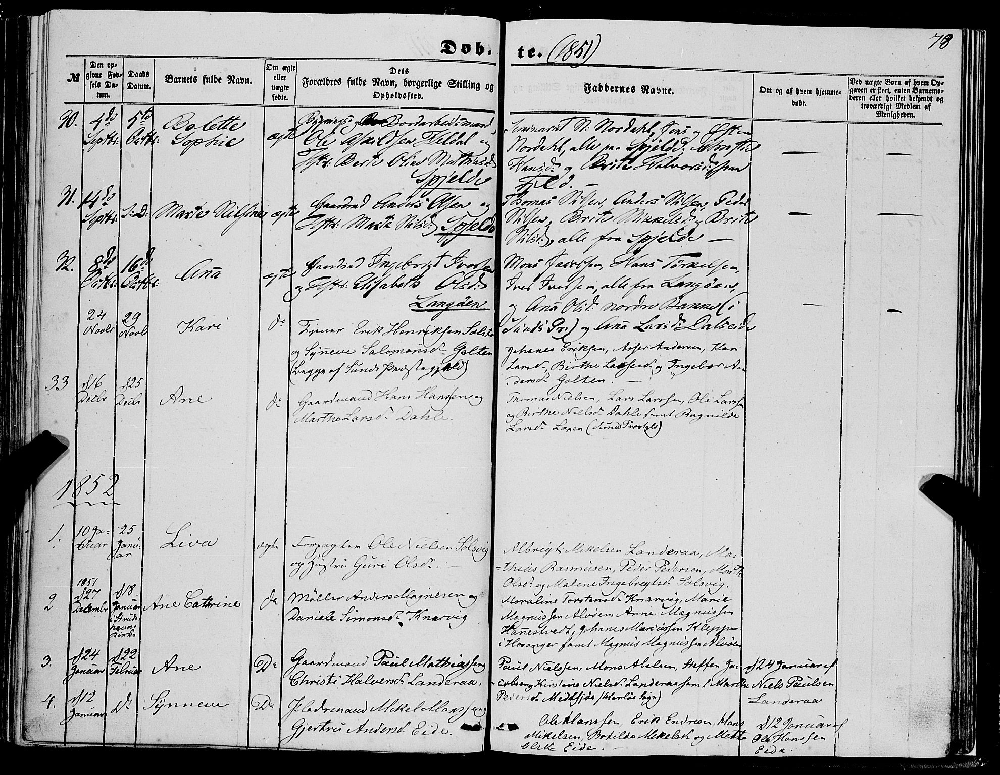 Fjell sokneprestembete, SAB/A-75301/H/Haa: Parish register (official) no. A 2, 1847-1864, p. 78