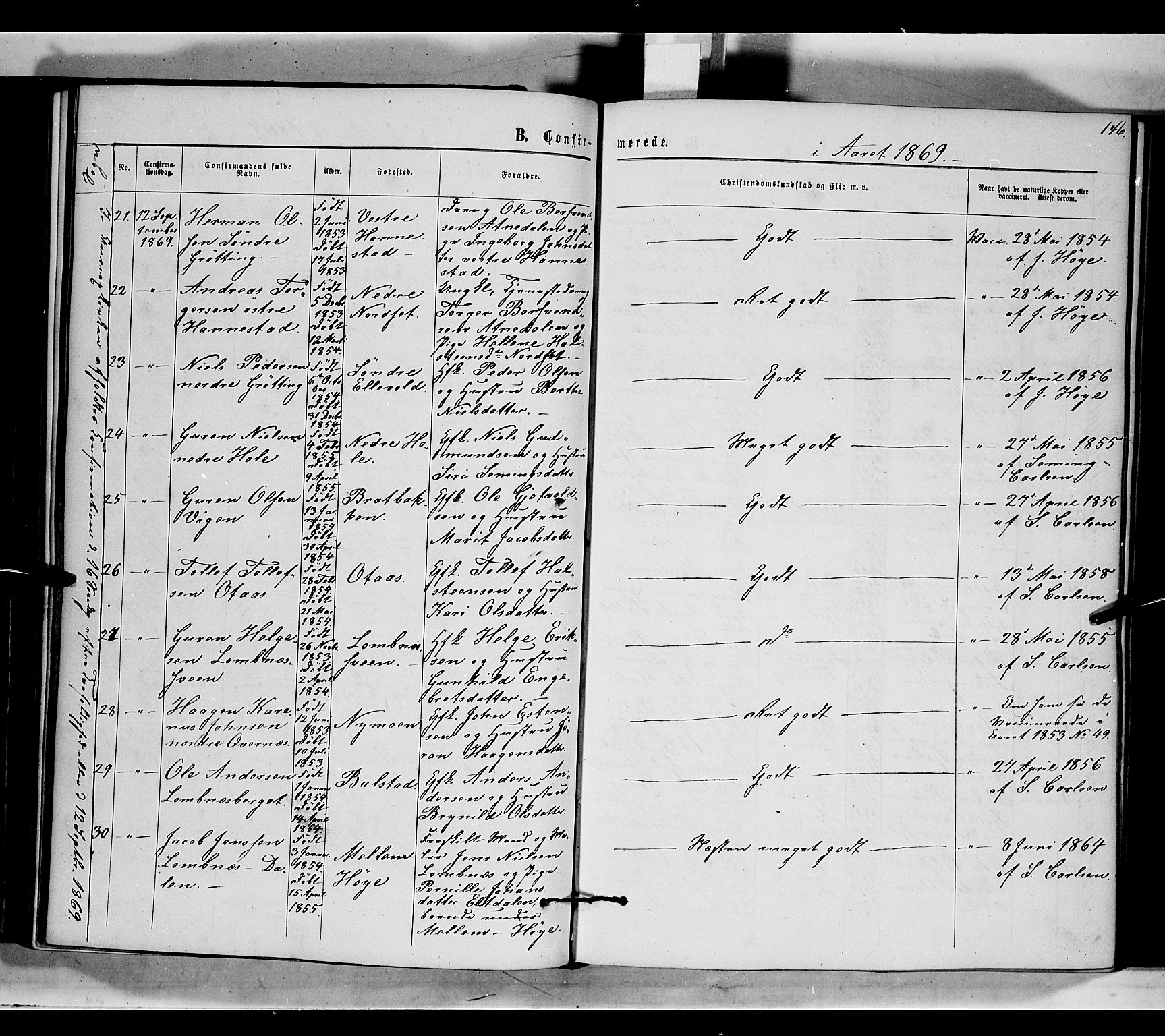 Rendalen prestekontor, AV/SAH-PREST-054/H/Ha/Haa/L0006: Parish register (official) no. 6, 1867-1877, p. 146