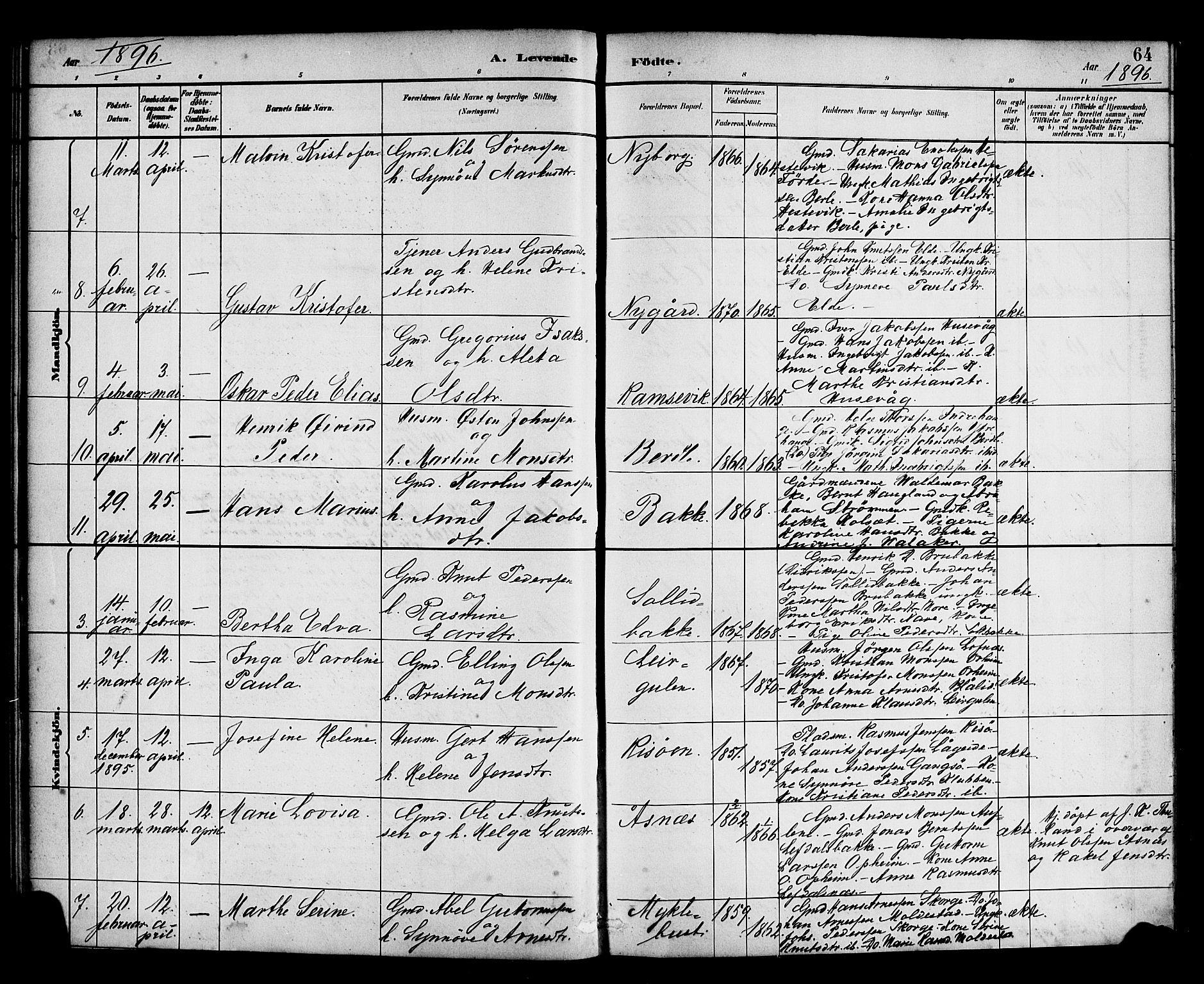 Davik sokneprestembete, AV/SAB-A-79701/H/Haa/Haad/L0001: Parish register (official) no. D 1, 1882-1900, p. 64