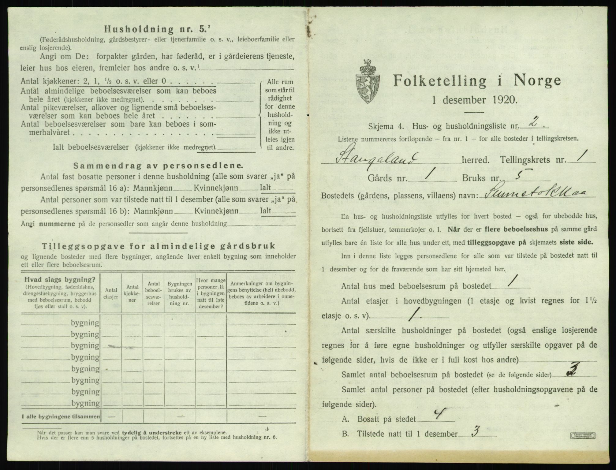 SAST, 1920 census for Stangaland, 1920, p. 31