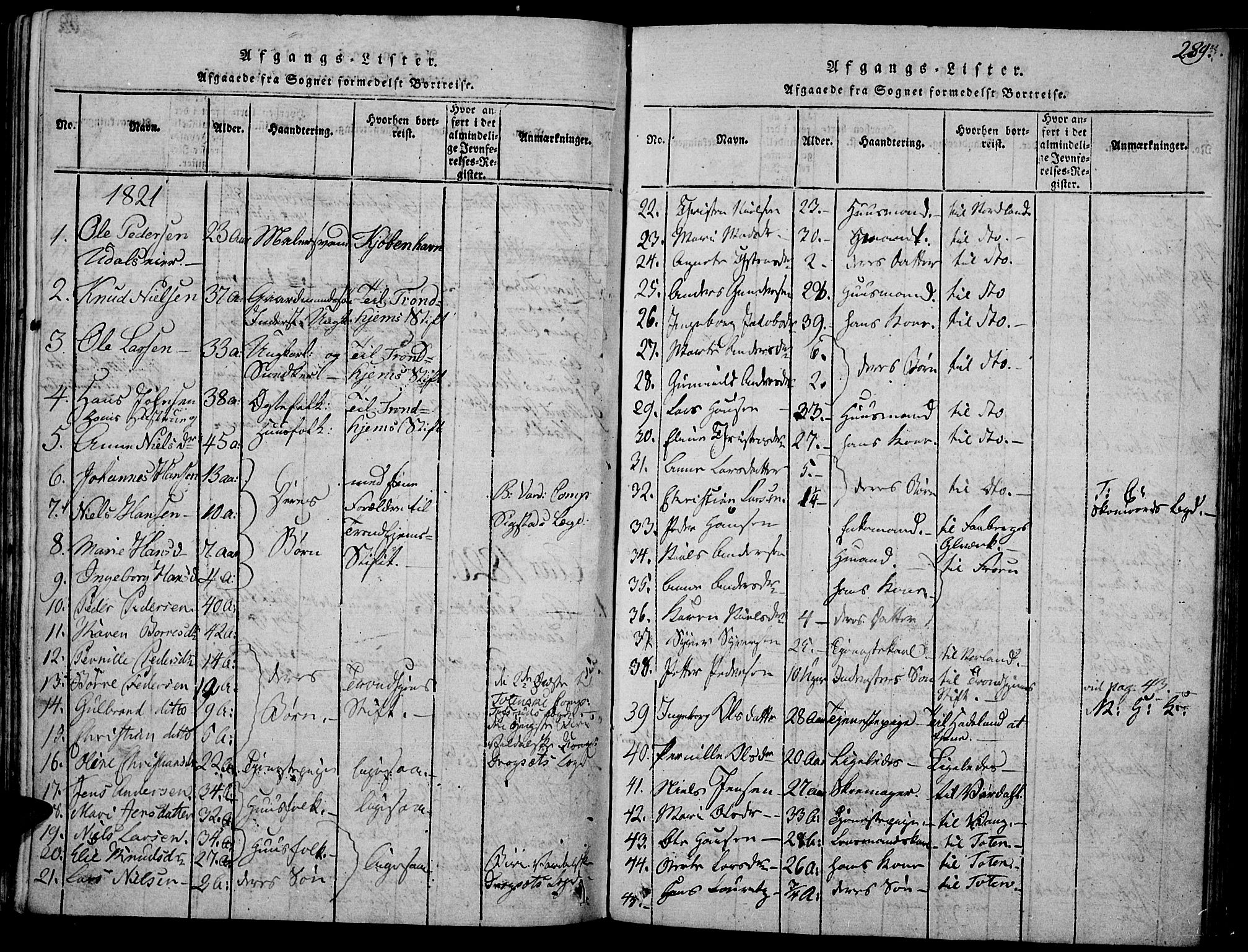 Biri prestekontor, SAH/PREST-096/H/Ha/Haa/L0003: Parish register (official) no. 3, 1814-1828, p. 289