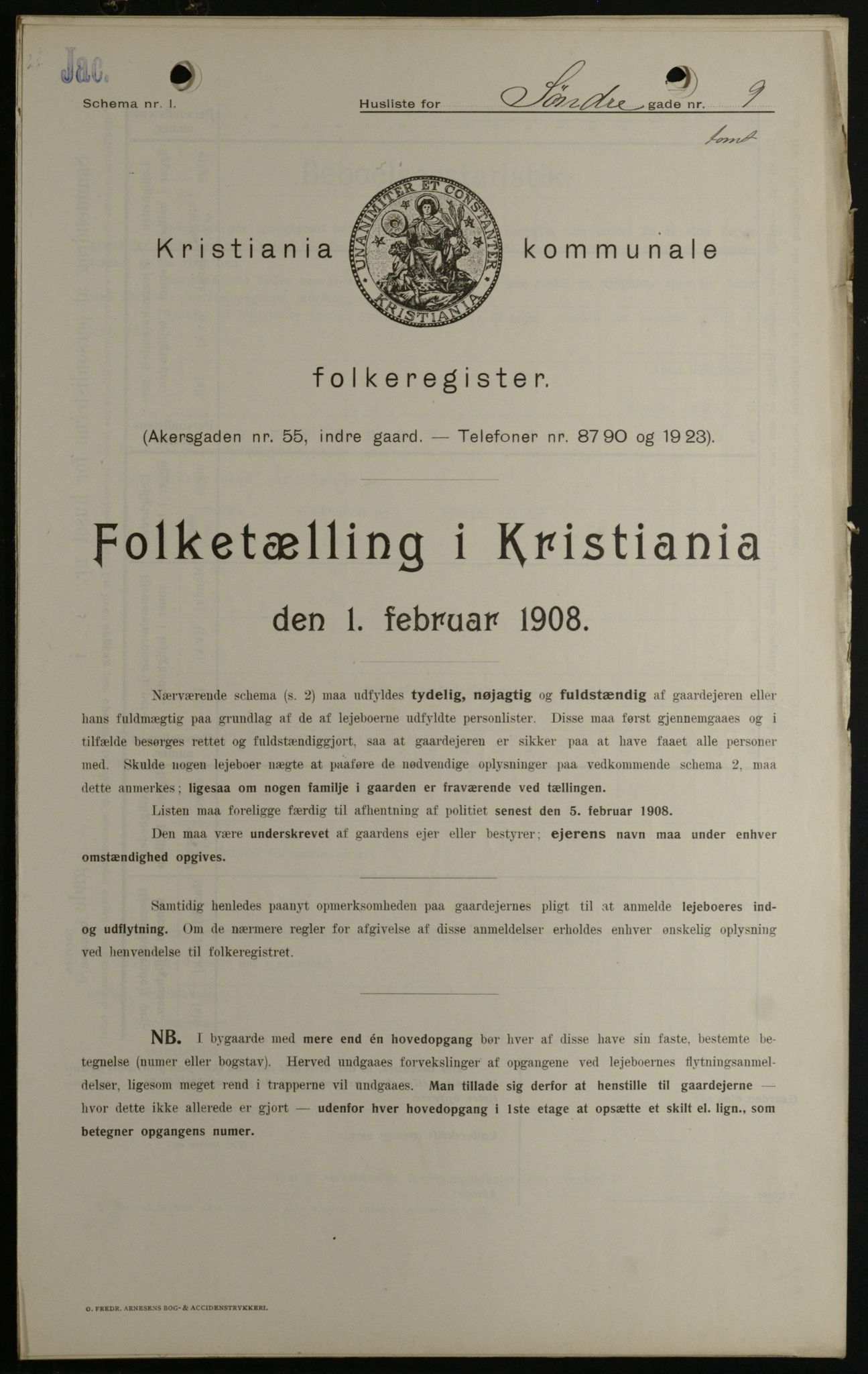 OBA, Municipal Census 1908 for Kristiania, 1908, p. 95611