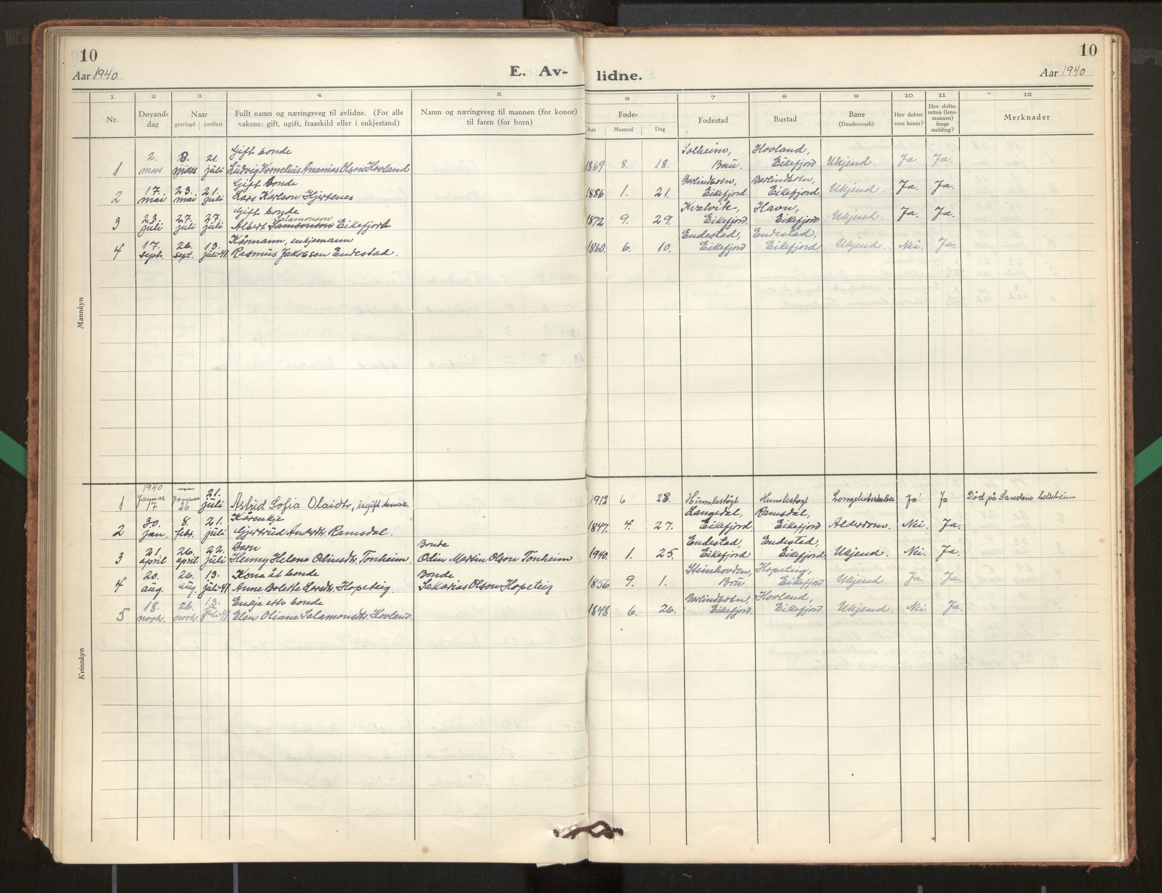 Kinn sokneprestembete, SAB/A-80801/H/Hab/Habe/L0003: Parish register (copy) no. E 3, 1927-1960, p. 10