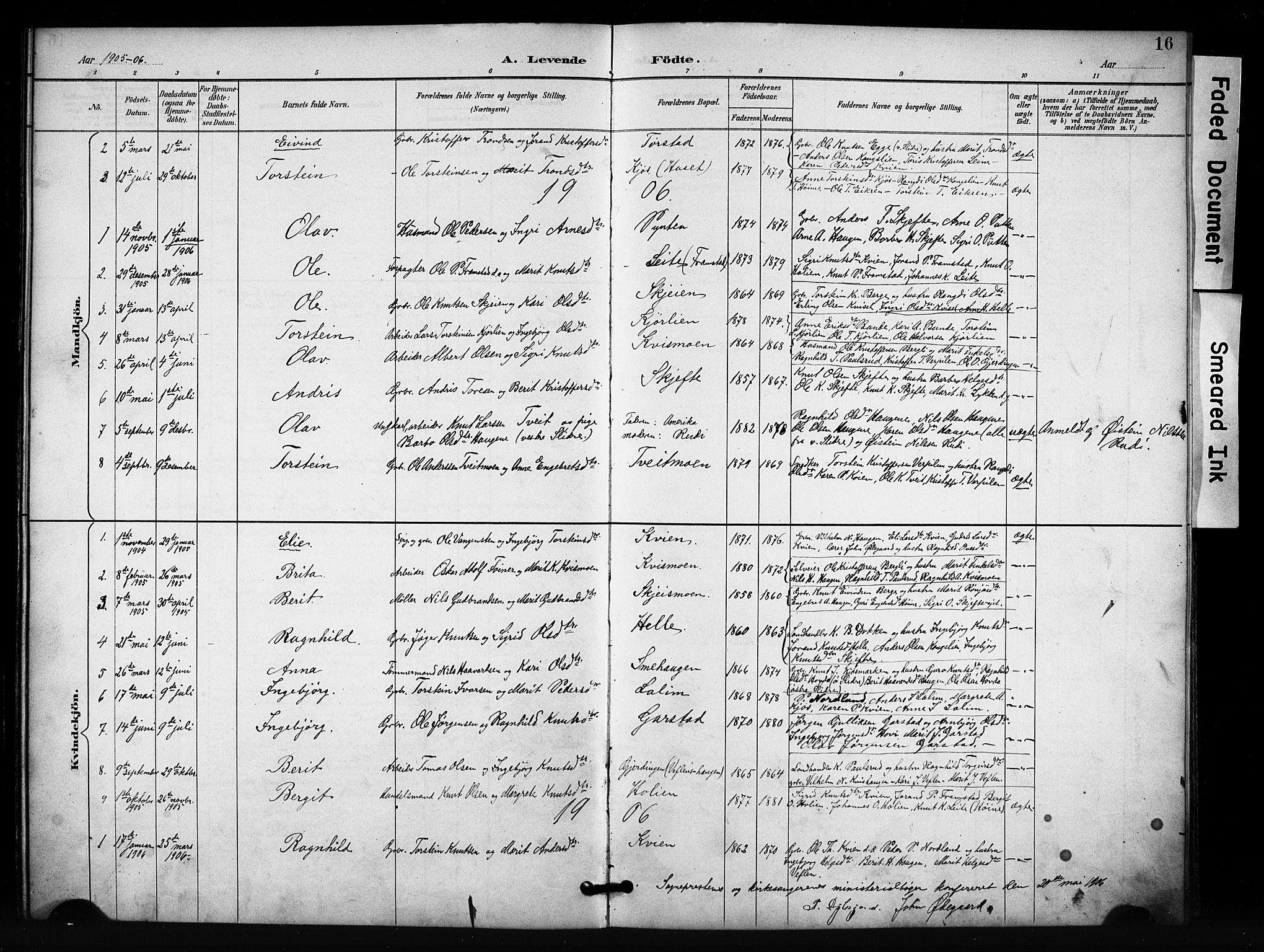 Vang prestekontor, Valdres, SAH/PREST-140/H/Hb/L0007: Parish register (copy) no. 7, 1893-1924, p. 16