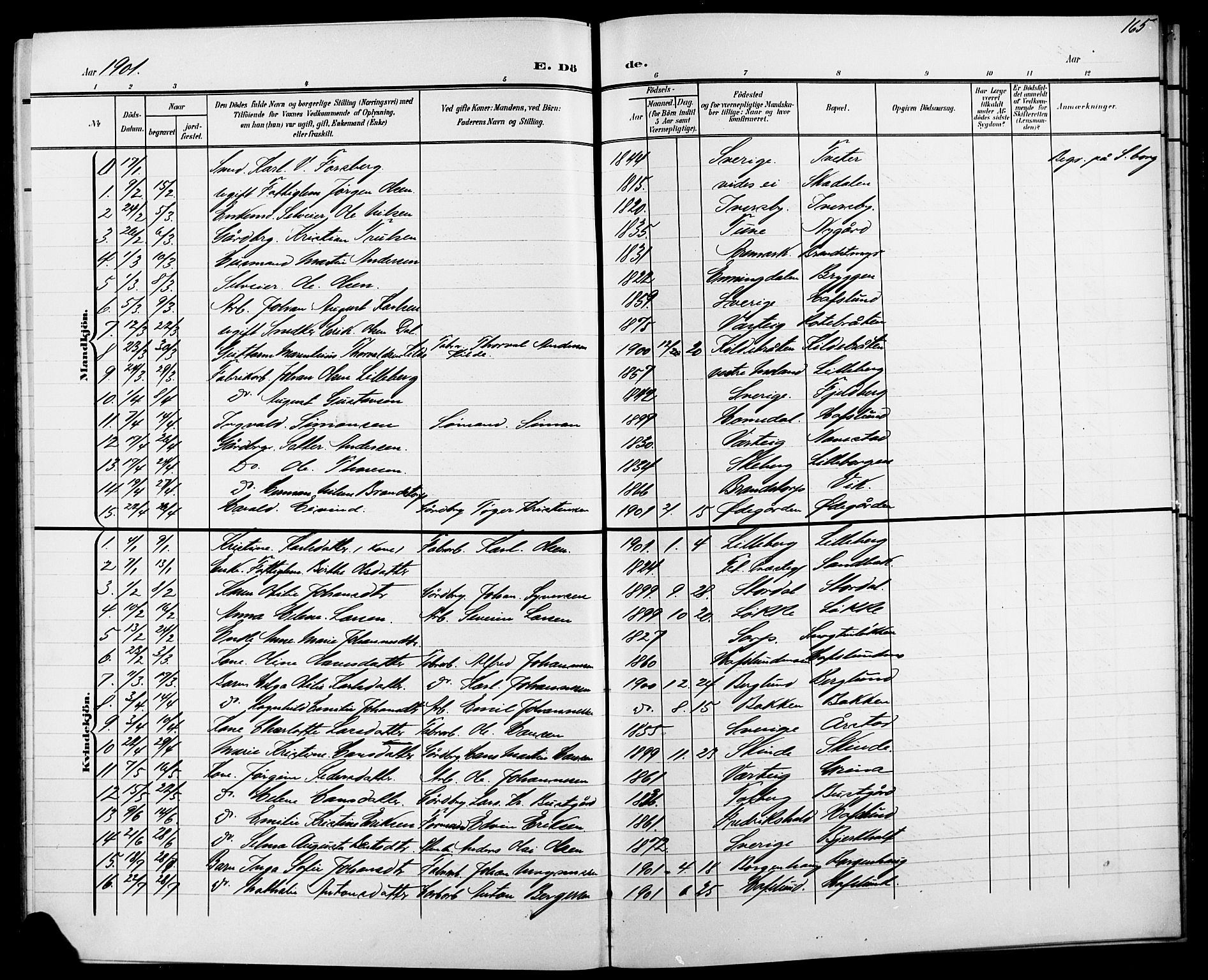 Skjeberg prestekontor Kirkebøker, SAO/A-10923/G/Ga/L0002: Parish register (copy) no. I 2, 1901-1924, p. 165