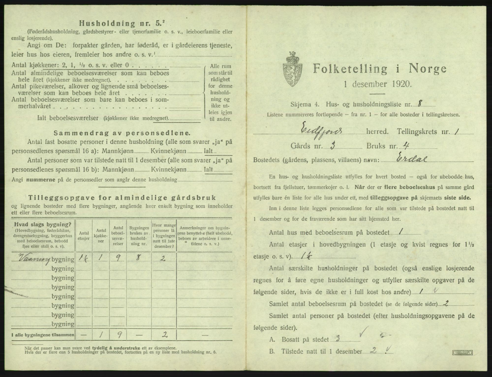 SAB, 1920 census for Eidfjord, 1920, p. 42