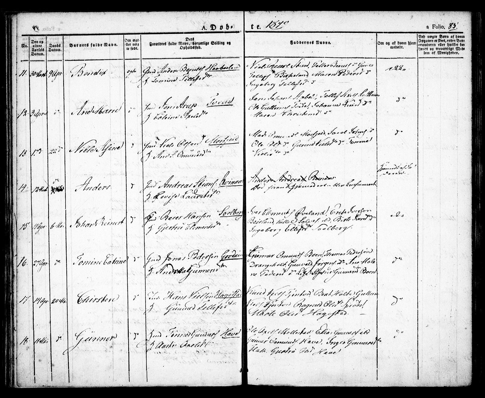 Birkenes sokneprestkontor, SAK/1111-0004/F/Fa/L0001: Parish register (official) no. A 1, 1829-1849, p. 85