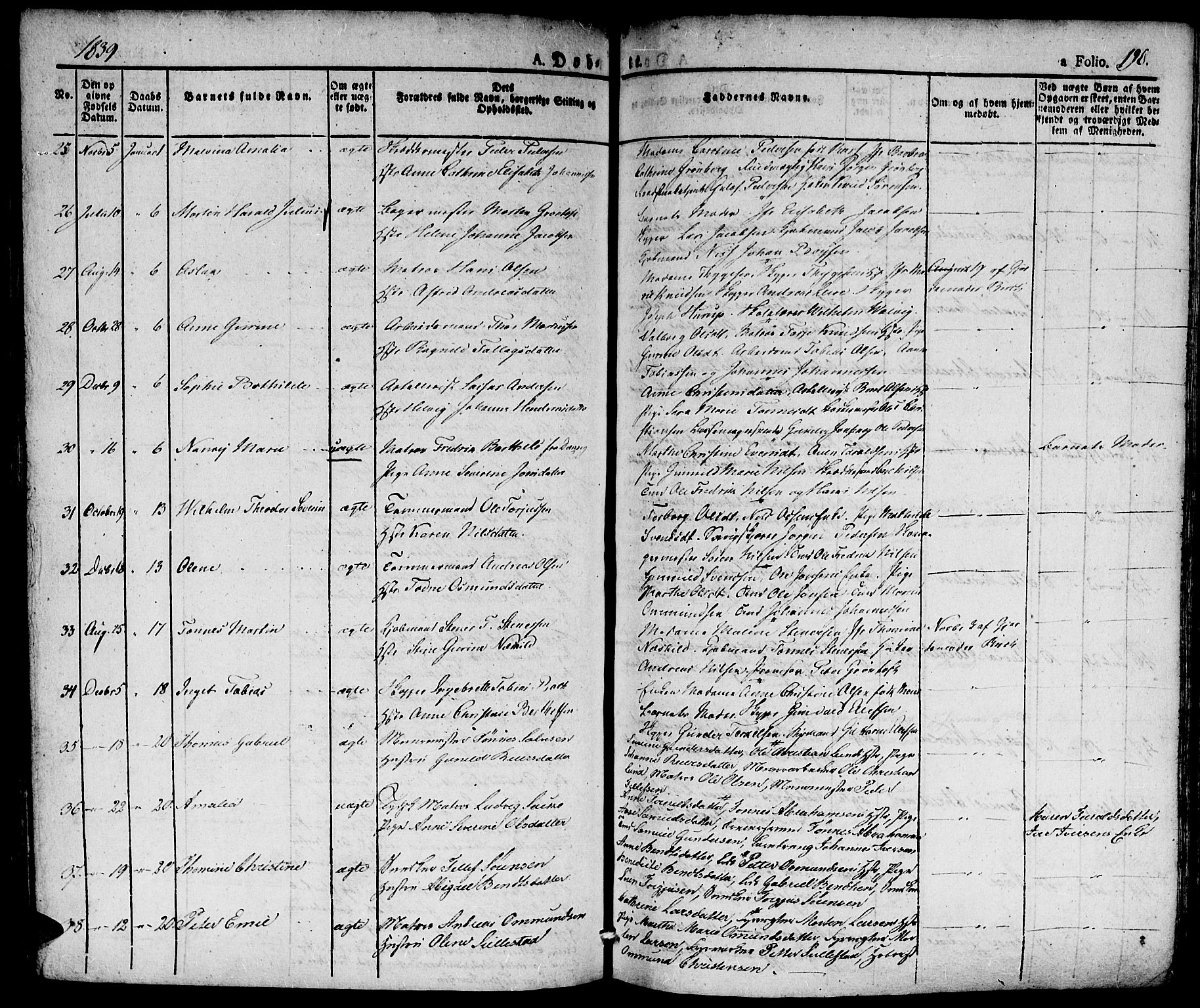 Kristiansand domprosti, SAK/1112-0006/F/Fa/L0011: Parish register (official) no. A 11, 1827-1841, p. 190