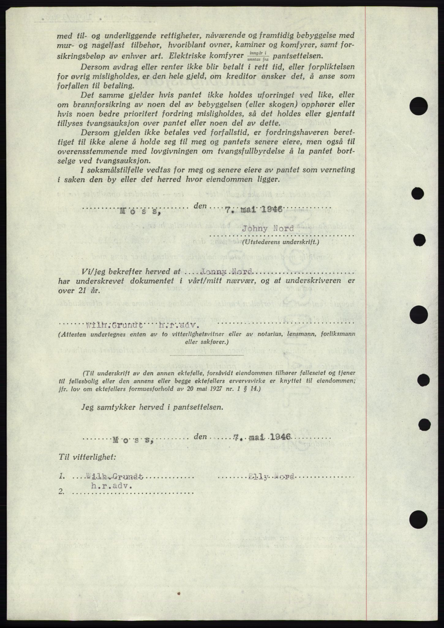 Moss sorenskriveri, AV/SAO-A-10168: Mortgage book no. B15, 1946-1946, Diary no: : 1494/1946