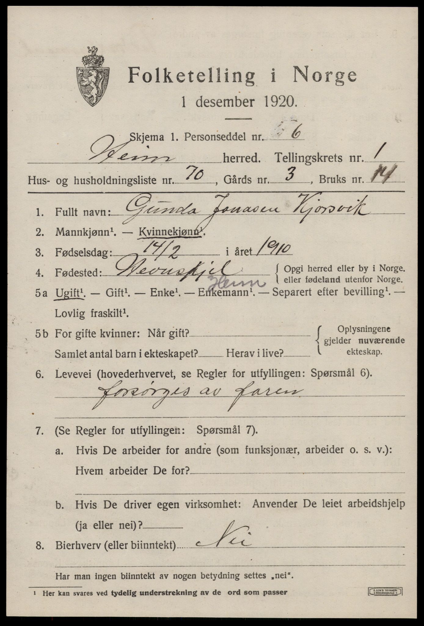 SAT, 1920 census for Heim, 1920, p. 1369