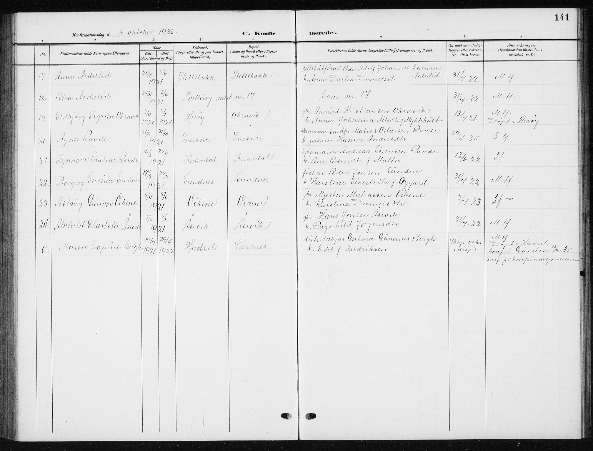 Ministerialprotokoller, klokkerbøker og fødselsregistre - Møre og Romsdal, AV/SAT-A-1454/504/L0061: Parish register (copy) no. 504C03, 1902-1940, p. 141