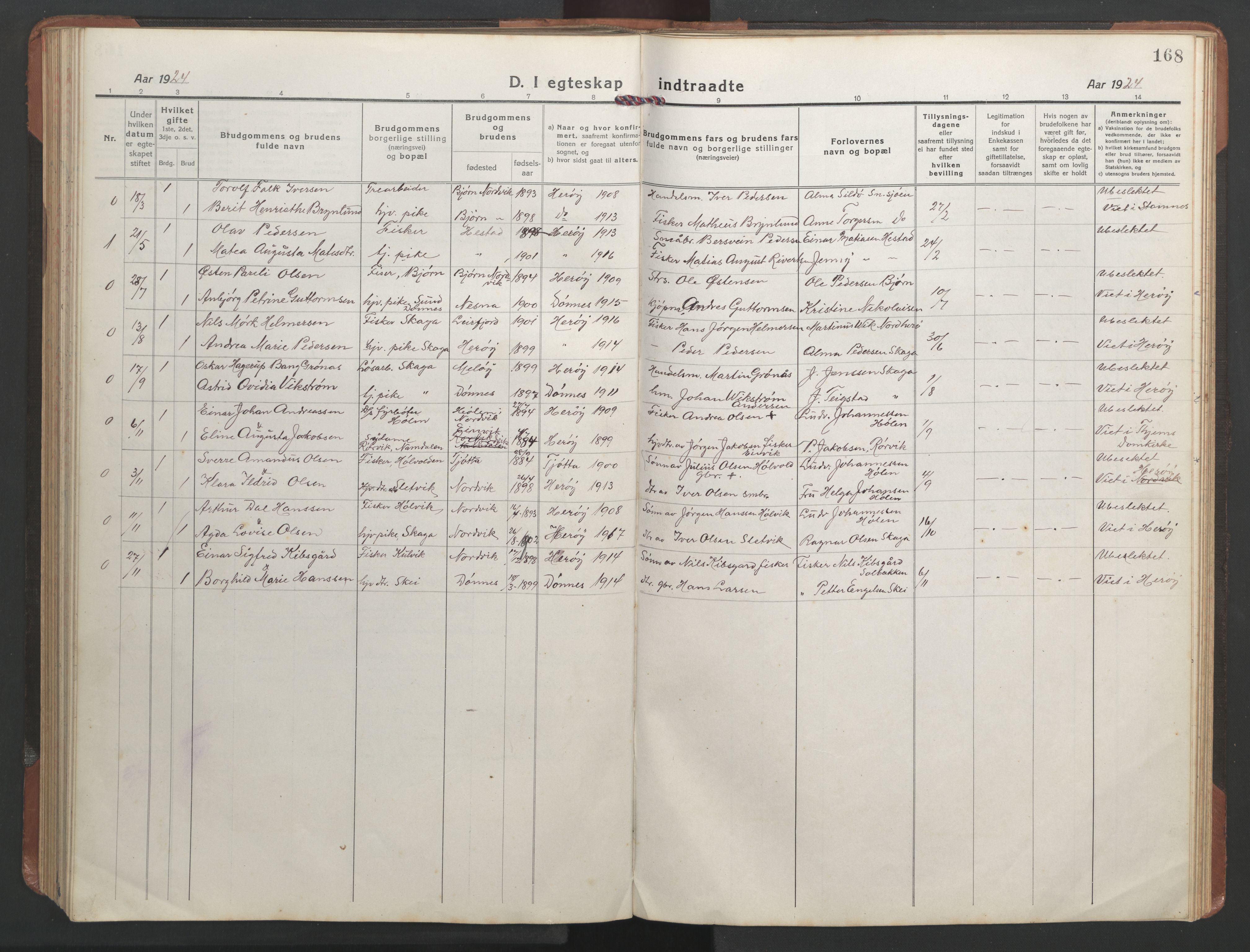 Ministerialprotokoller, klokkerbøker og fødselsregistre - Nordland, SAT/A-1459/836/L0539: Parish register (copy) no. 836C03, 1917-1949, p. 168