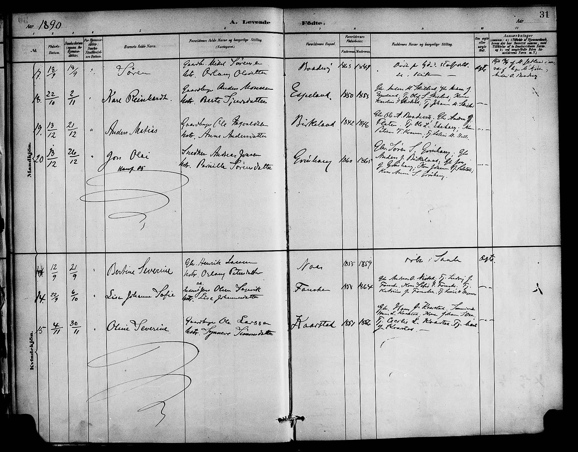 Gaular sokneprestembete, AV/SAB-A-80001/H/Haa: Parish register (official) no. C 1, 1882-1897, p. 31