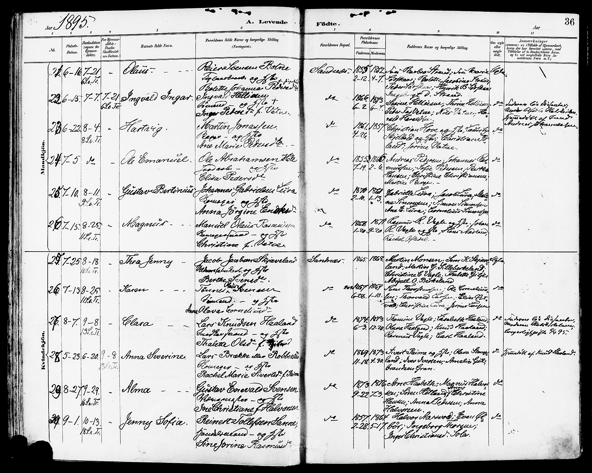 Høyland sokneprestkontor, AV/SAST-A-101799/001/30BA/L0014: Parish register (official) no. A 12, 1890-1898, p. 36