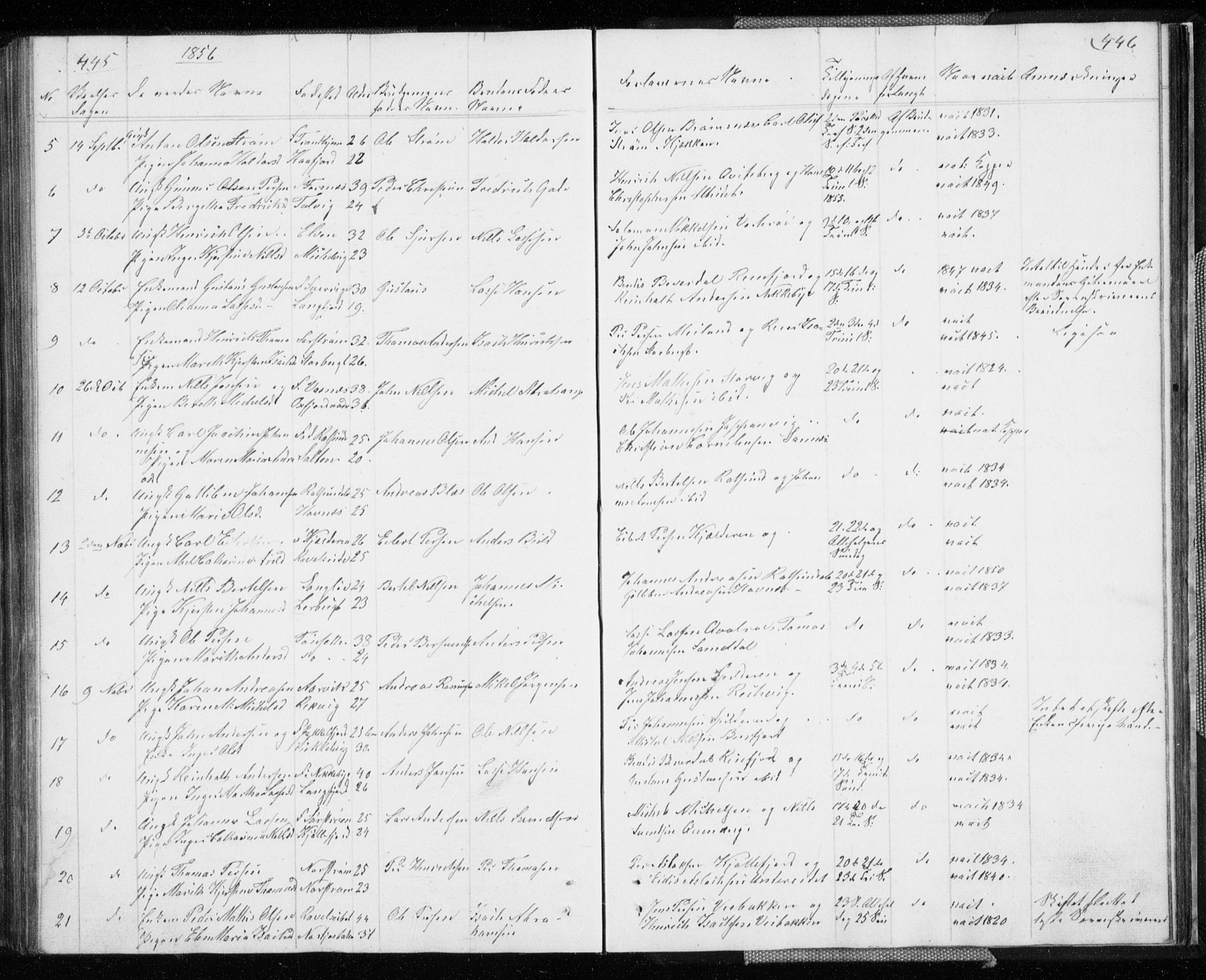Skjervøy sokneprestkontor, SATØ/S-1300/H/Ha/Hab/L0003klokker: Parish register (copy) no. 3, 1849-1861, p. 445-446