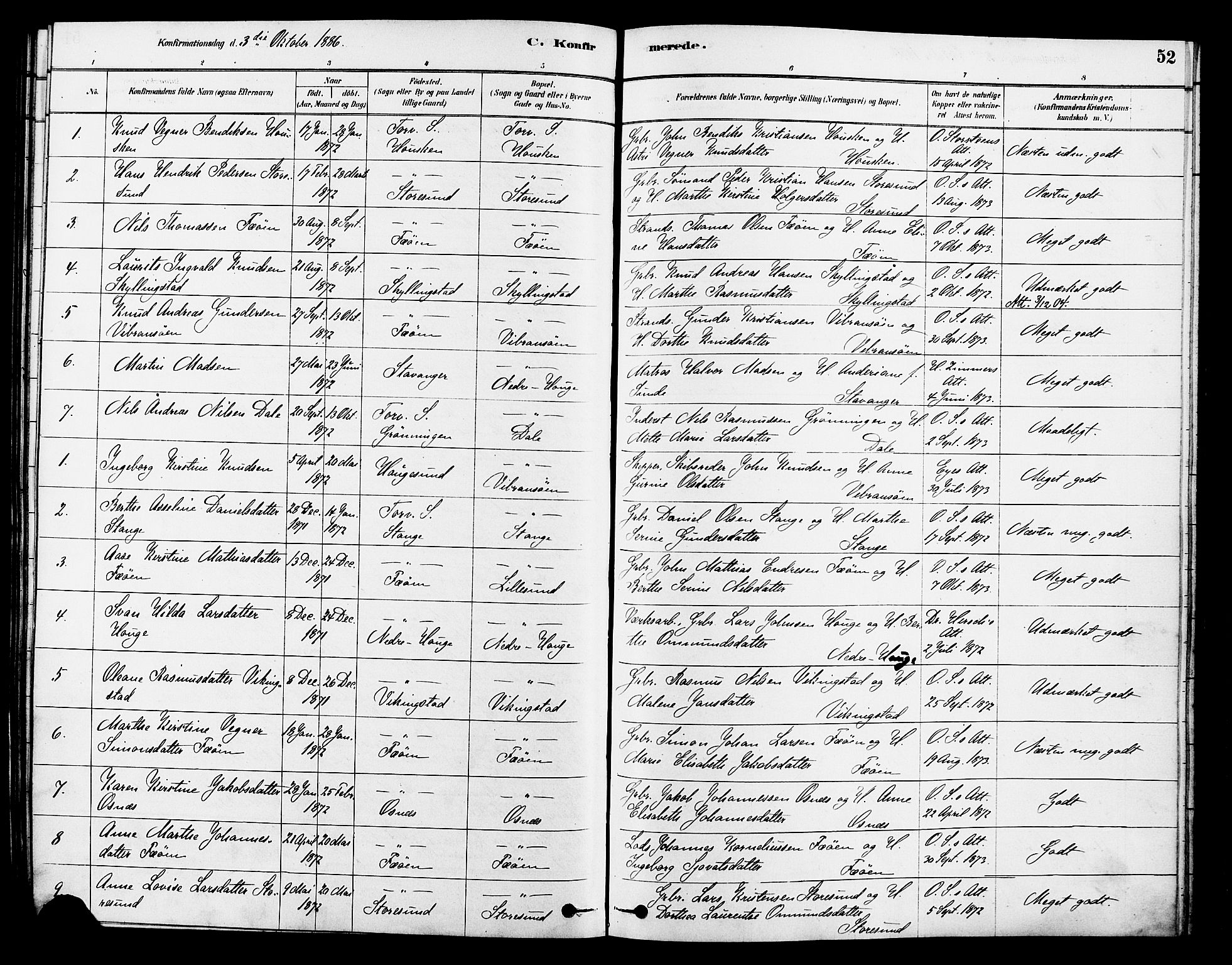 Torvastad sokneprestkontor, AV/SAST-A -101857/H/Ha/Haa/L0014: Parish register (official) no. A 13, 1879-1888, p. 52