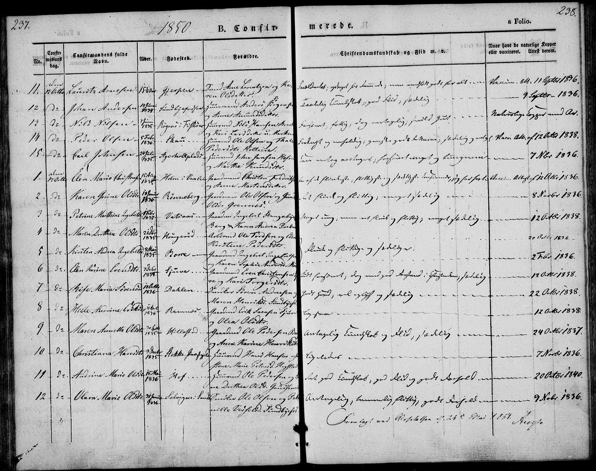 Hof kirkebøker, AV/SAKO-A-64/F/Fa/L0005: Parish register (official) no. I 5, 1844-1851, p. 237-238