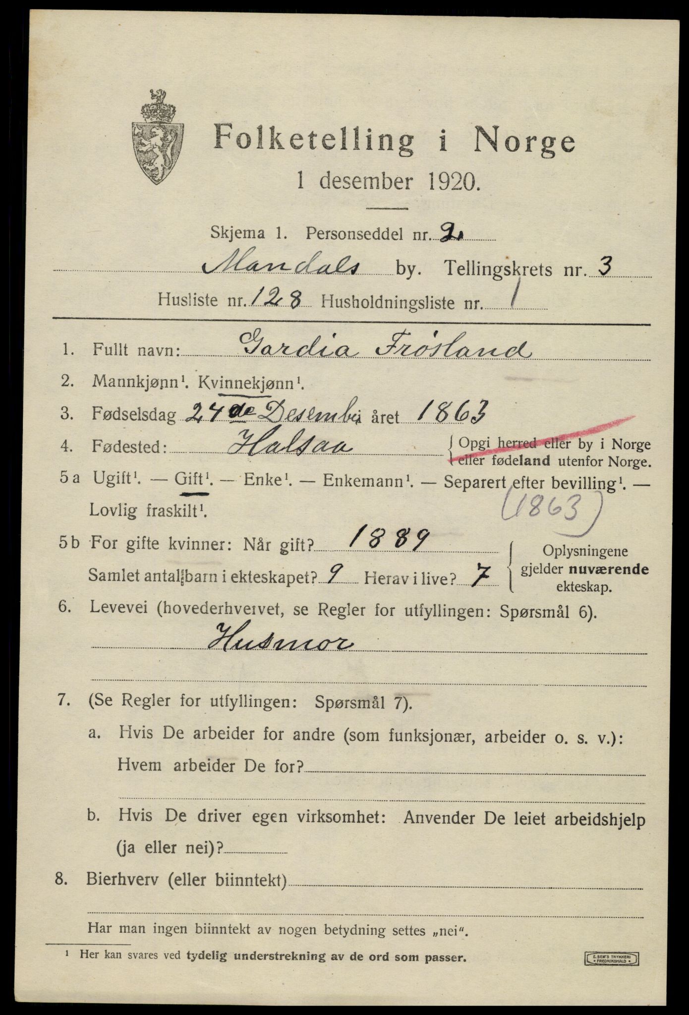 SAK, 1920 census for Mandal, 1920, p. 6905