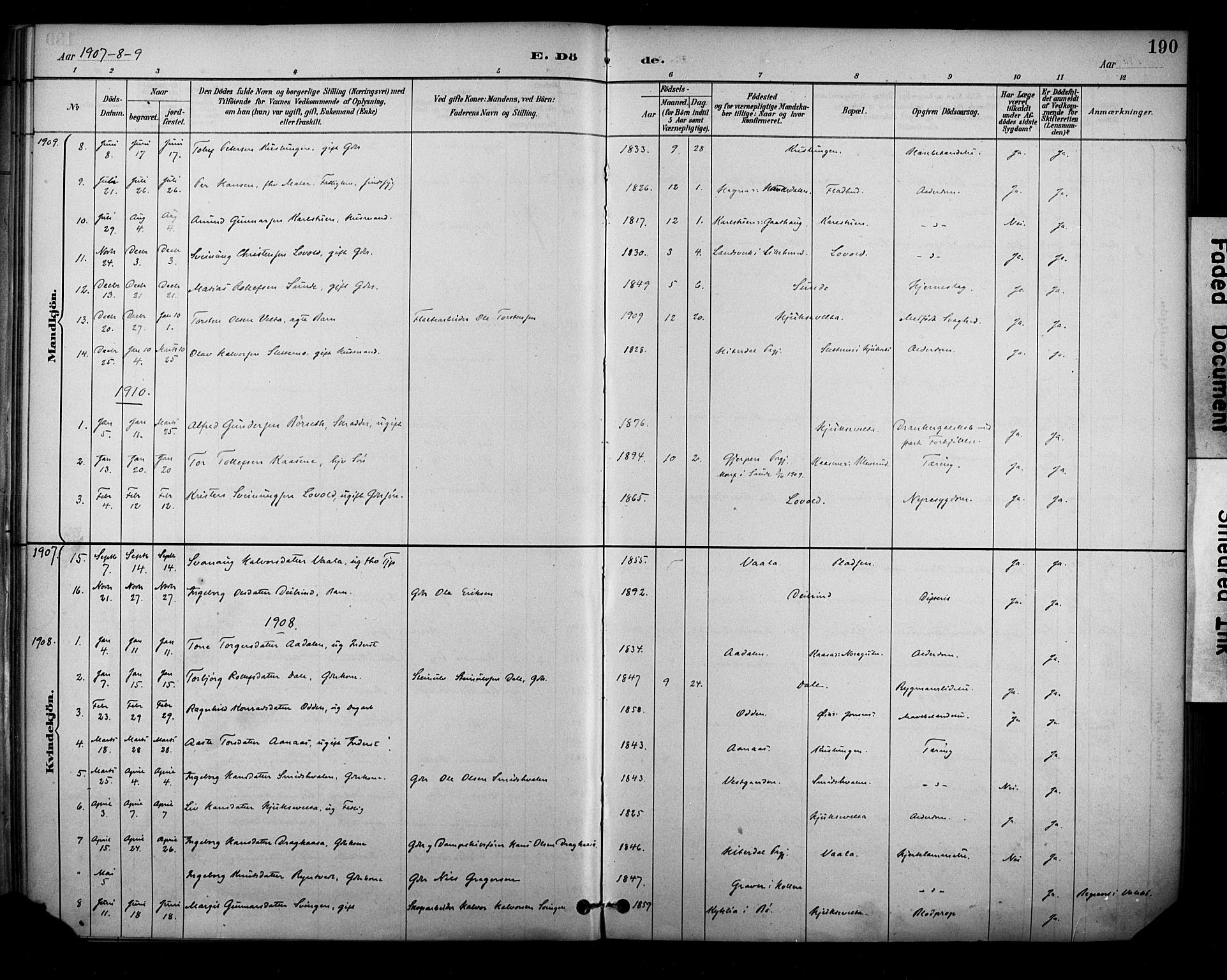 Sauherad kirkebøker, AV/SAKO-A-298/F/Fa/L0009: Parish register (official) no. I 9, 1887-1912, p. 190