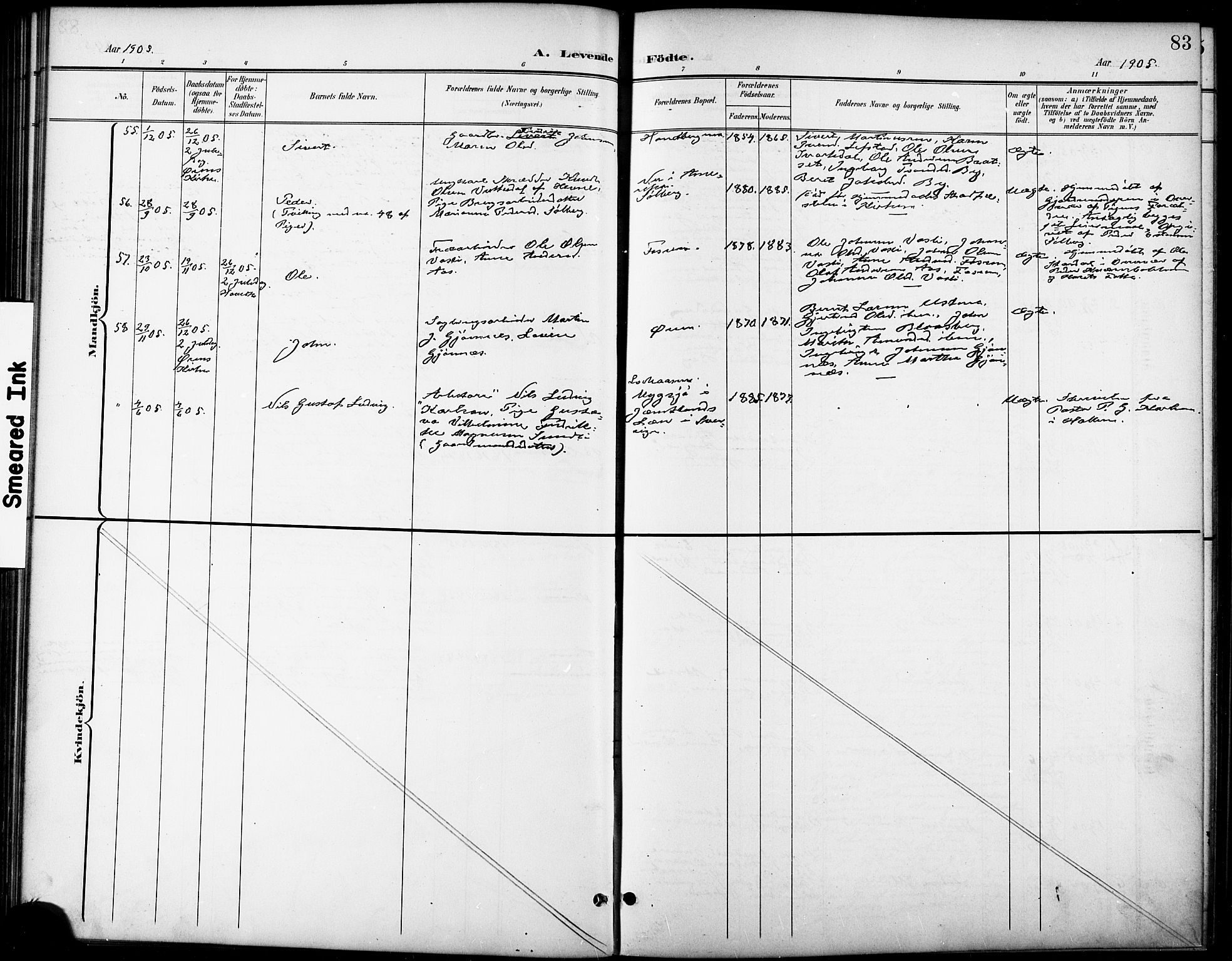 Ministerialprotokoller, klokkerbøker og fødselsregistre - Sør-Trøndelag, SAT/A-1456/668/L0819: Parish register (copy) no. 668C08, 1899-1912, p. 83