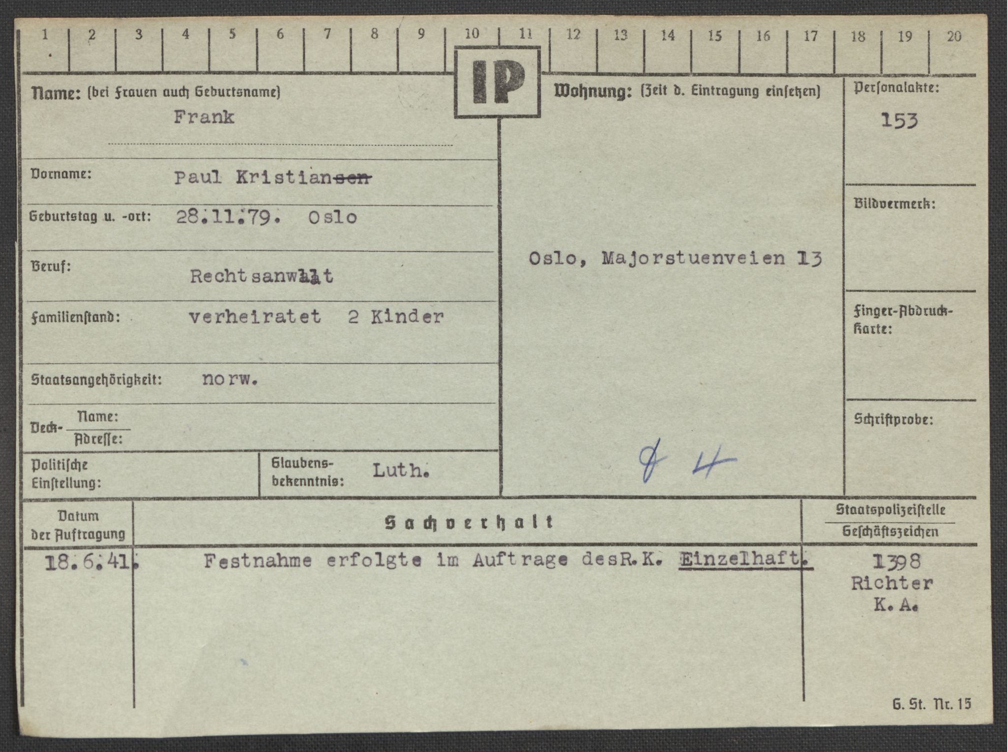 Befehlshaber der Sicherheitspolizei und des SD, AV/RA-RAFA-5969/E/Ea/Eaa/L0003: Register over norske fanger i Møllergata 19: Eng-Hag, 1940-1945, p. 506