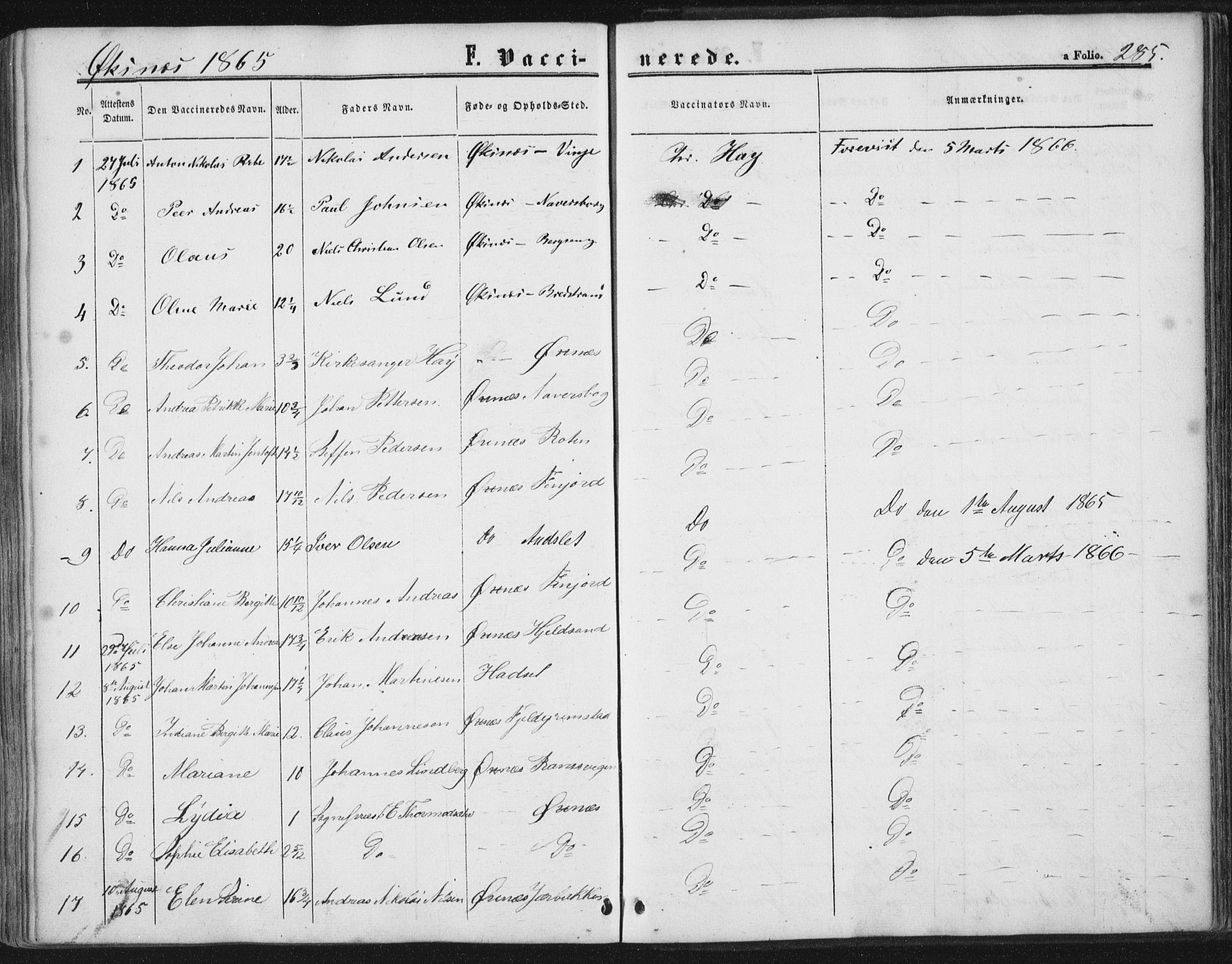 Ministerialprotokoller, klokkerbøker og fødselsregistre - Nordland, AV/SAT-A-1459/893/L1333: Parish register (official) no. 893A06, 1858-1866, p. 285