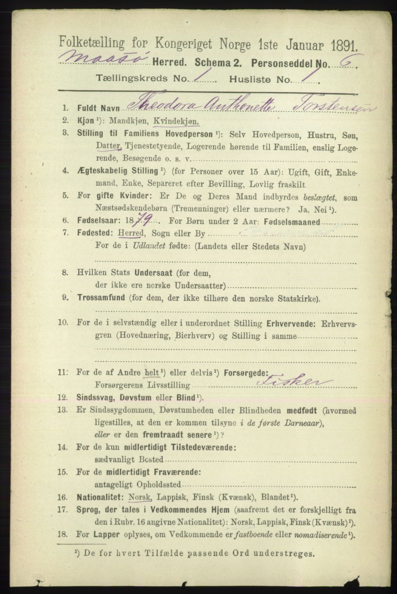 RA, 1891 census for 2018 Måsøy, 1891, p. 60