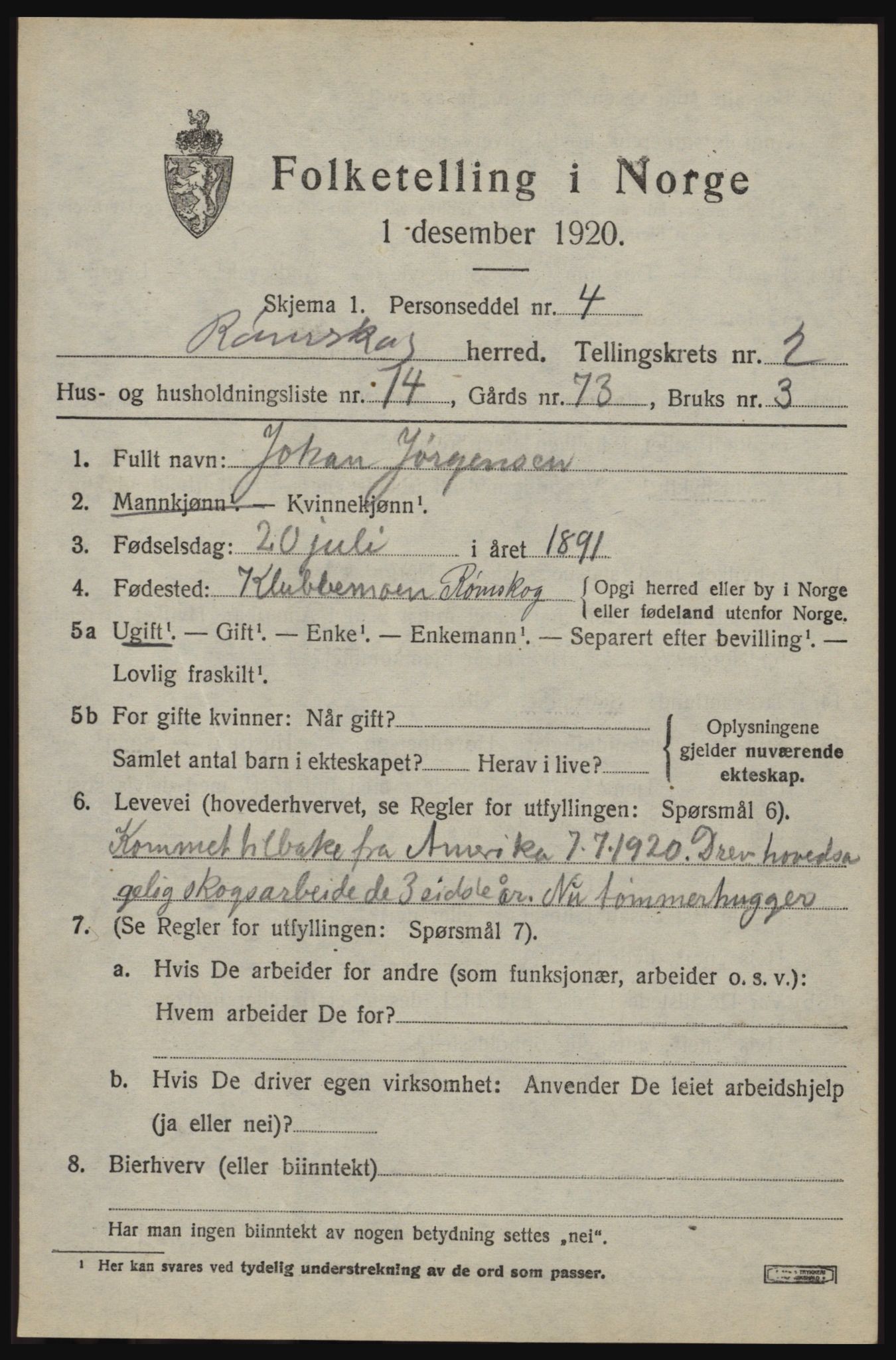 SAO, 1920 census for Rømskog, 1920, p. 686