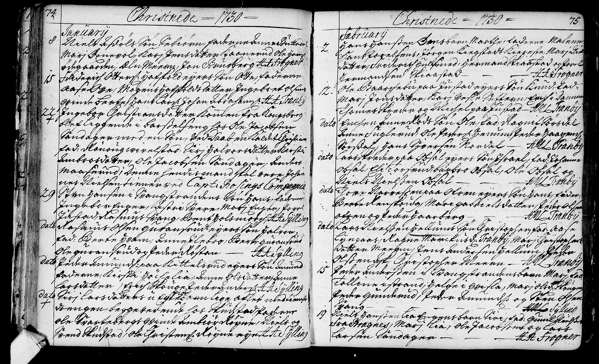 Lier kirkebøker, SAKO/A-230/F/Fa/L0003: Parish register (official) no. I 3, 1727-1748, p. 74-75