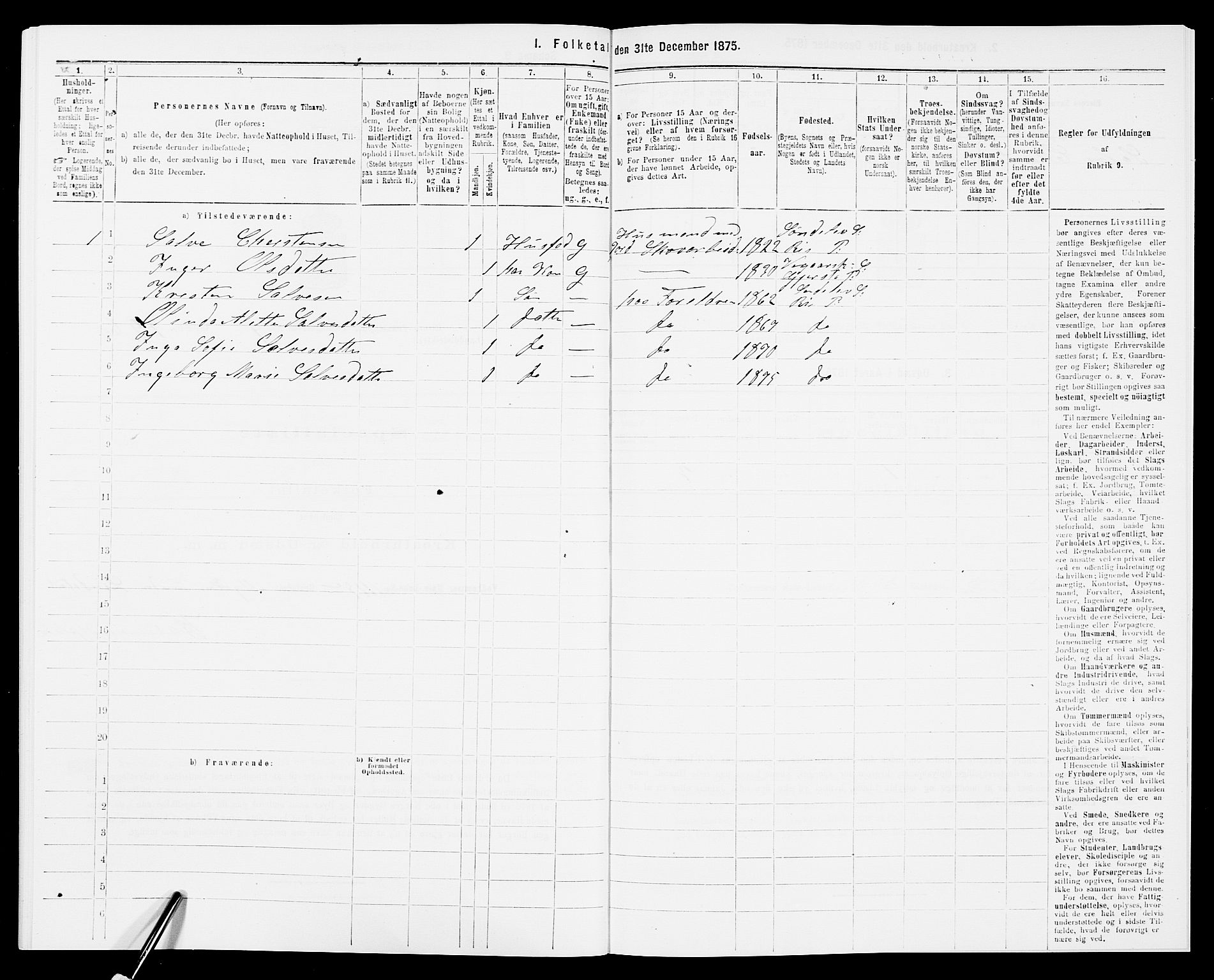 SAK, 1875 census for 0913L Risør/Søndeled, 1875, p. 734