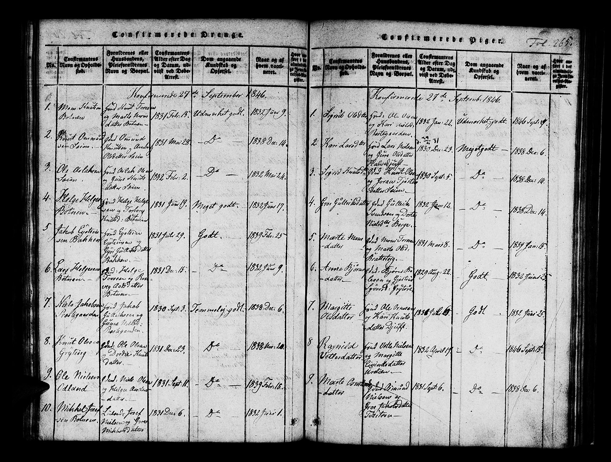 Røldal sokneprestembete, SAB/A-100247: Parish register (official) no. A 2, 1817-1856, p. 265
