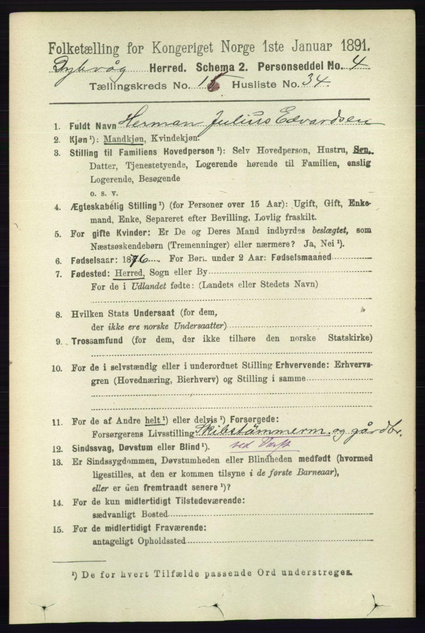 RA, 1891 census for 0915 Dypvåg, 1891, p. 6611