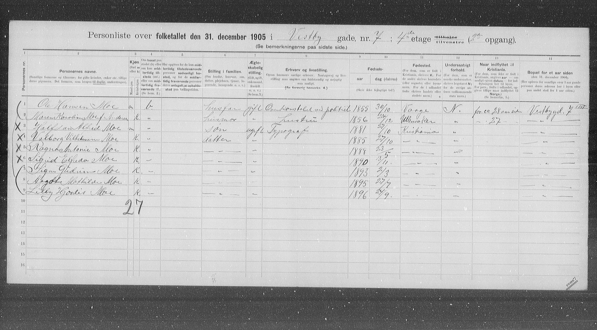 OBA, Municipal Census 1905 for Kristiania, 1905, p. 64341