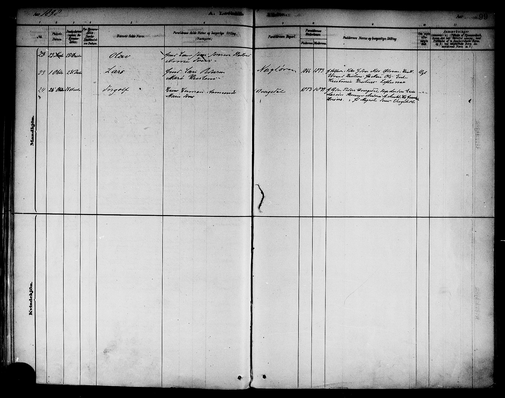 Sogndal sokneprestembete, AV/SAB-A-81301/H/Haa/Haab/L0001: Parish register (official) no. B 1, 1878-1899, p. 99