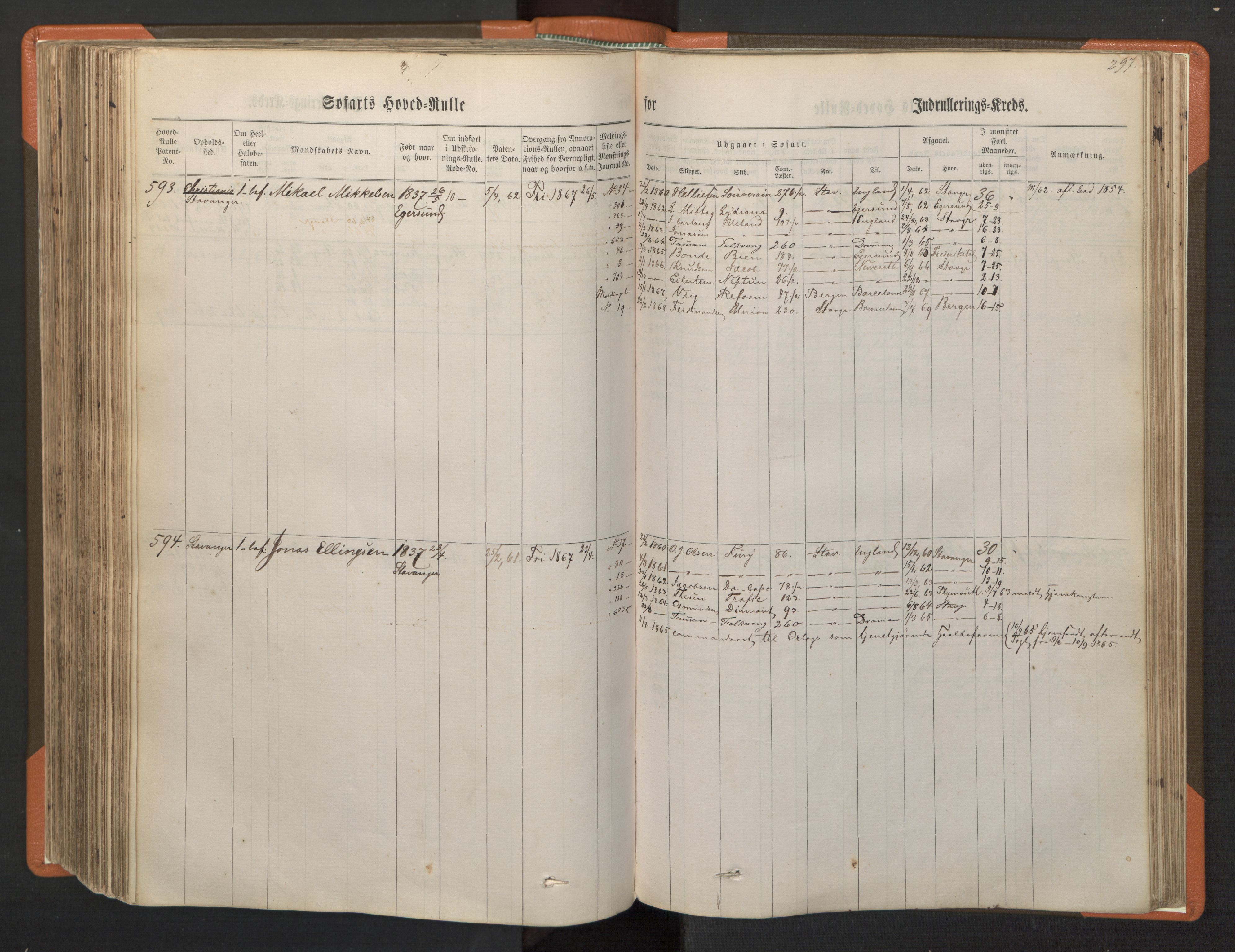 Stavanger sjømannskontor, AV/SAST-A-102006/F/Fb/Fbb/L0001: Sjøfartshovedrulle, patentnr. 1-720 (del 1), 1860-1863, p. 301