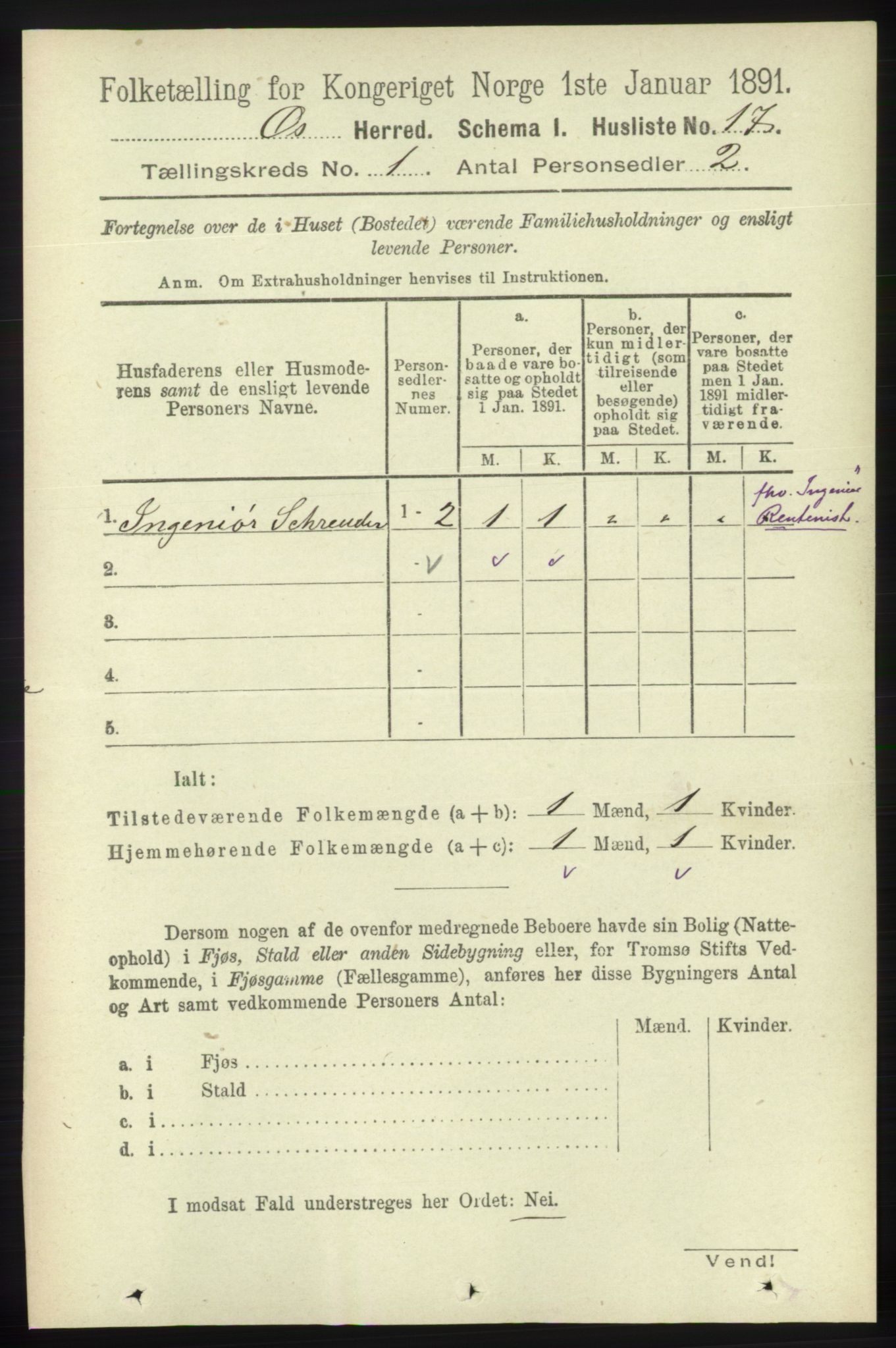 RA, 1891 census for 1243 Os, 1891, p. 52