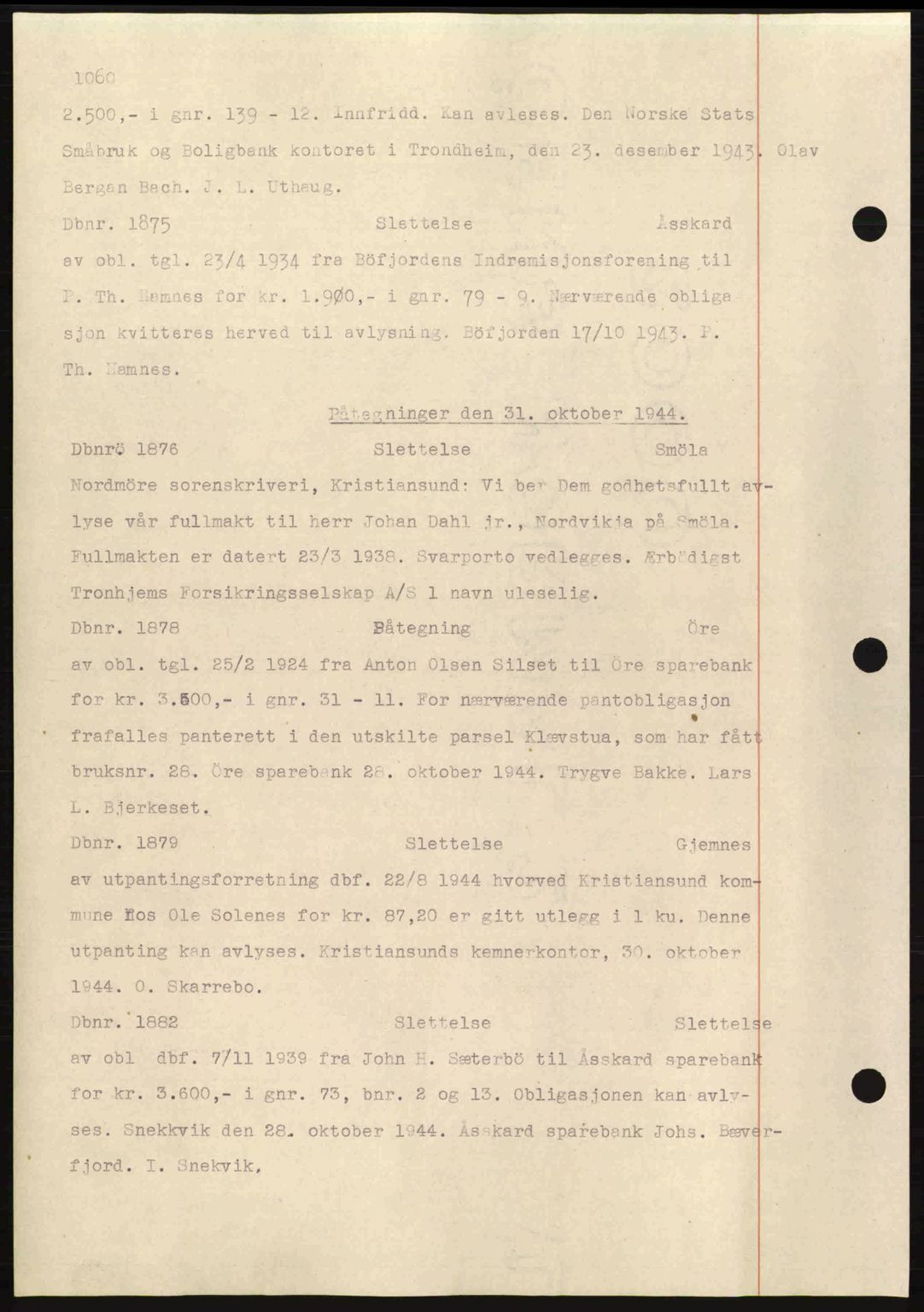 Nordmøre sorenskriveri, AV/SAT-A-4132/1/2/2Ca: Mortgage book no. C81, 1940-1945, Diary no: : 1875/1944