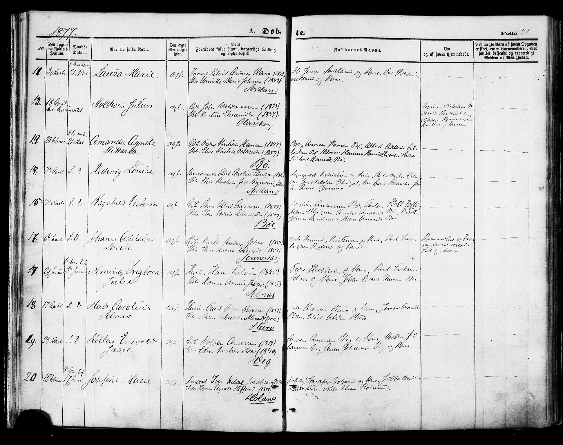 Ministerialprotokoller, klokkerbøker og fødselsregistre - Nordland, AV/SAT-A-1459/895/L1370: Parish register (official) no. 895A05, 1873-1884, p. 21