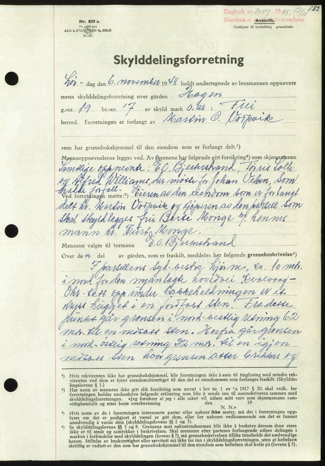 Nordmøre sorenskriveri, AV/SAT-A-4132/1/2/2Ca: Mortgage book no. A109, 1948-1948, Diary no: : 3189/1948