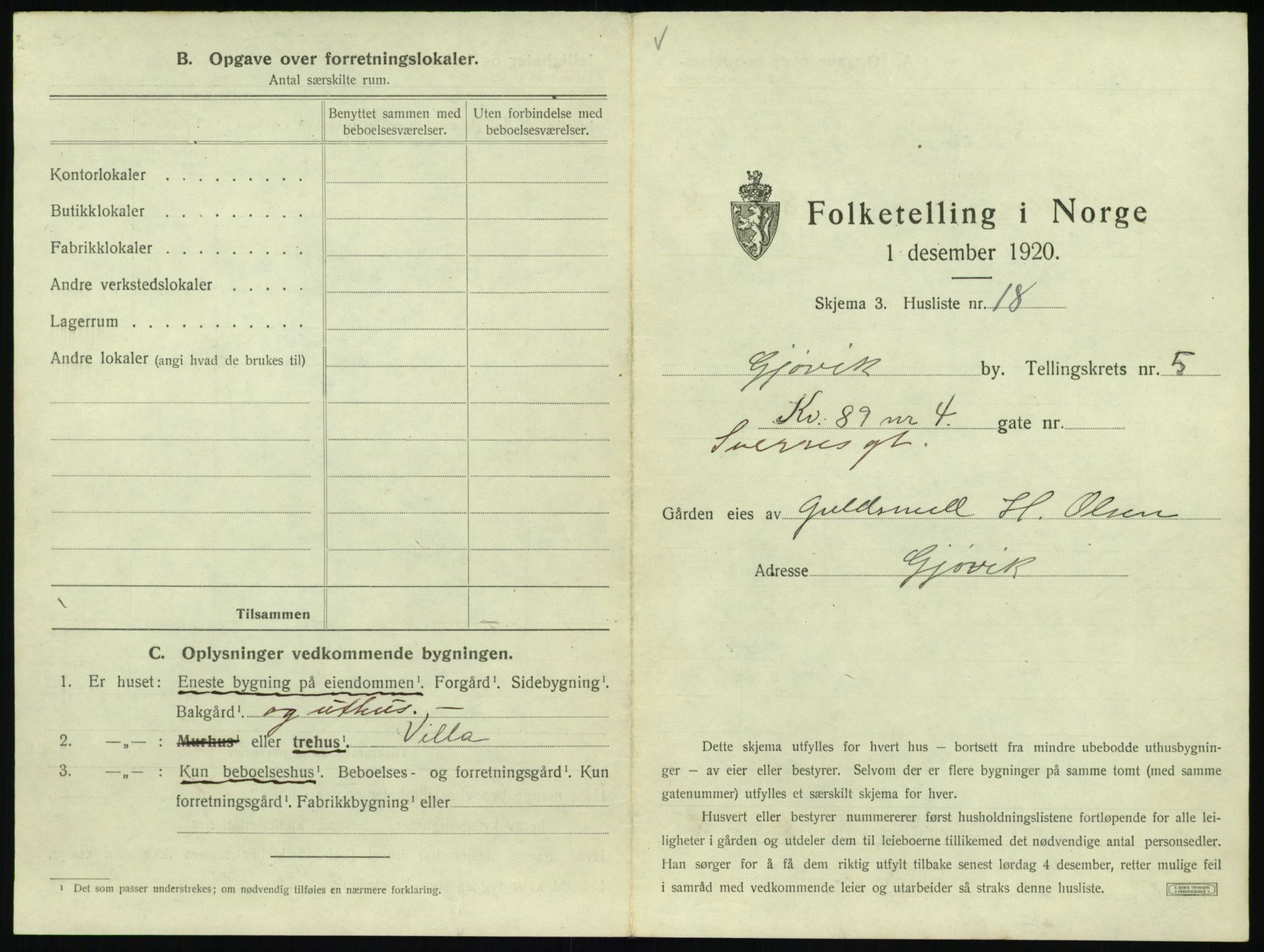 SAH, 1920 census for Gjøvik, 1920, p. 540