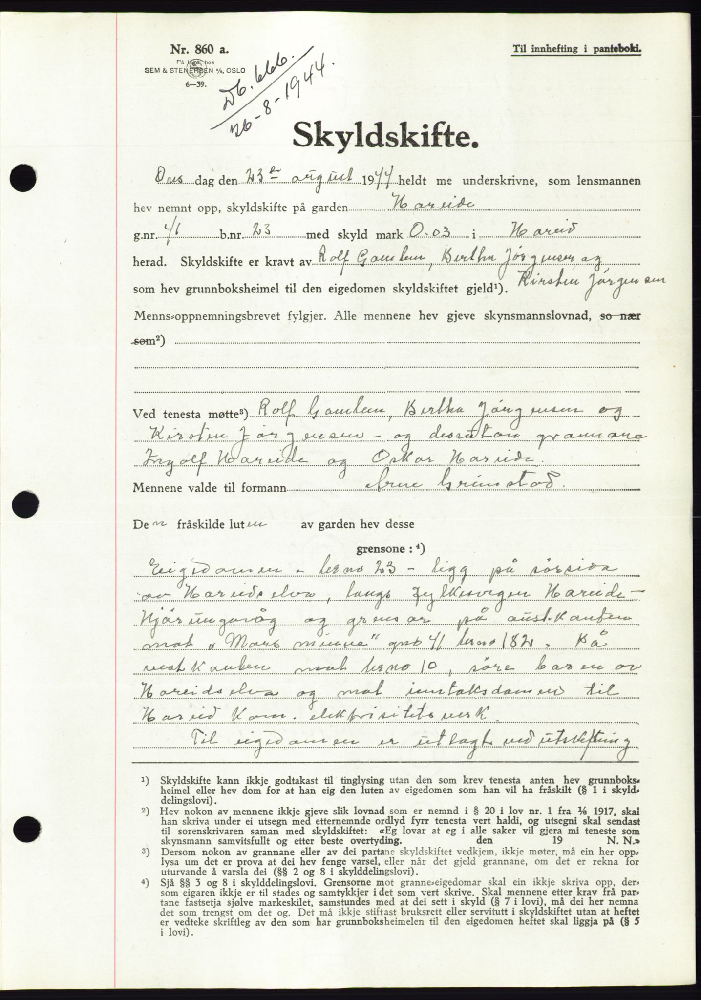 Søre Sunnmøre sorenskriveri, SAT/A-4122/1/2/2C/L0076: Mortgage book no. 2A, 1943-1944, Diary no: : 666/1944