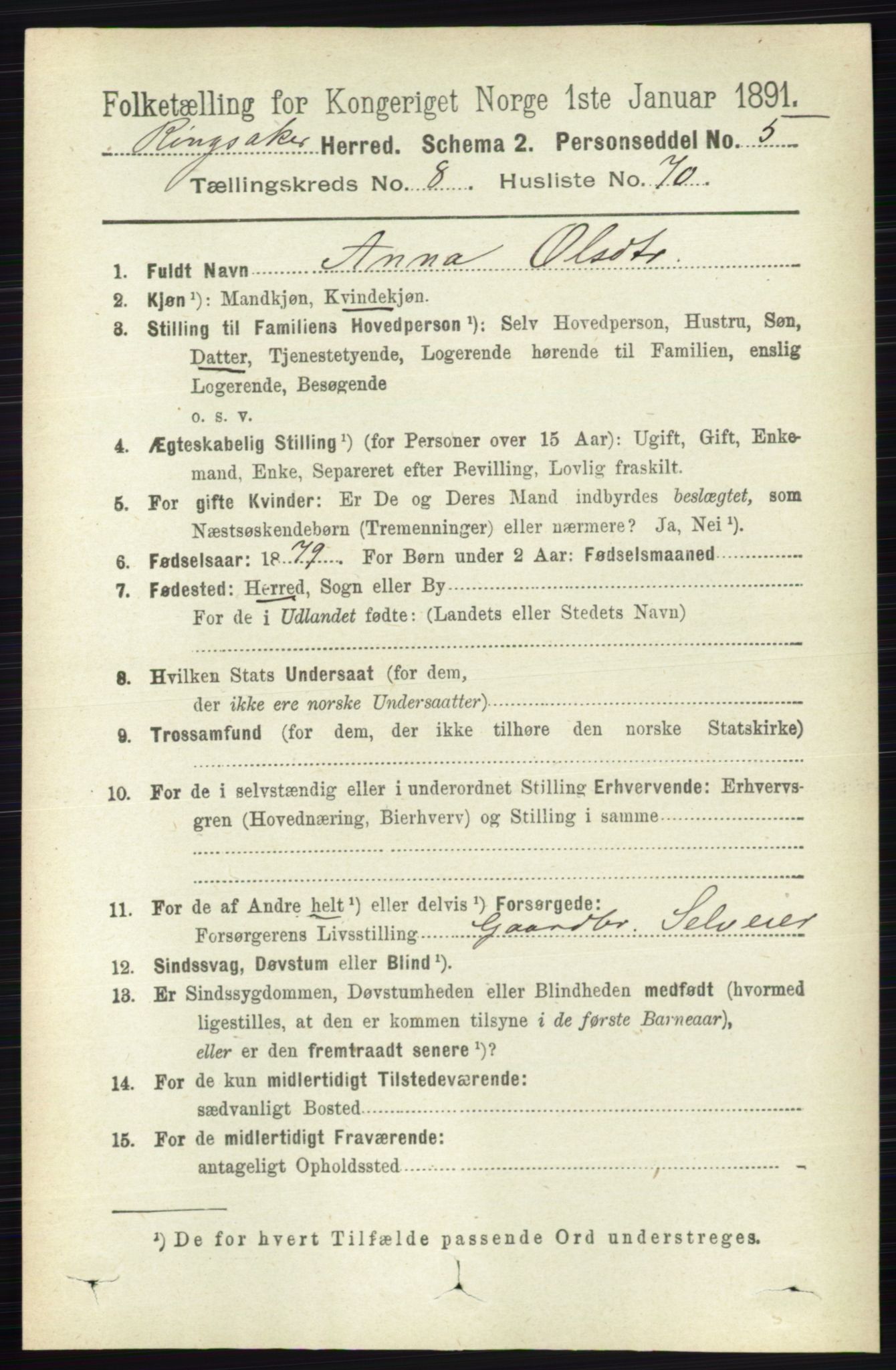 RA, 1891 census for 0412 Ringsaker, 1891, p. 4872