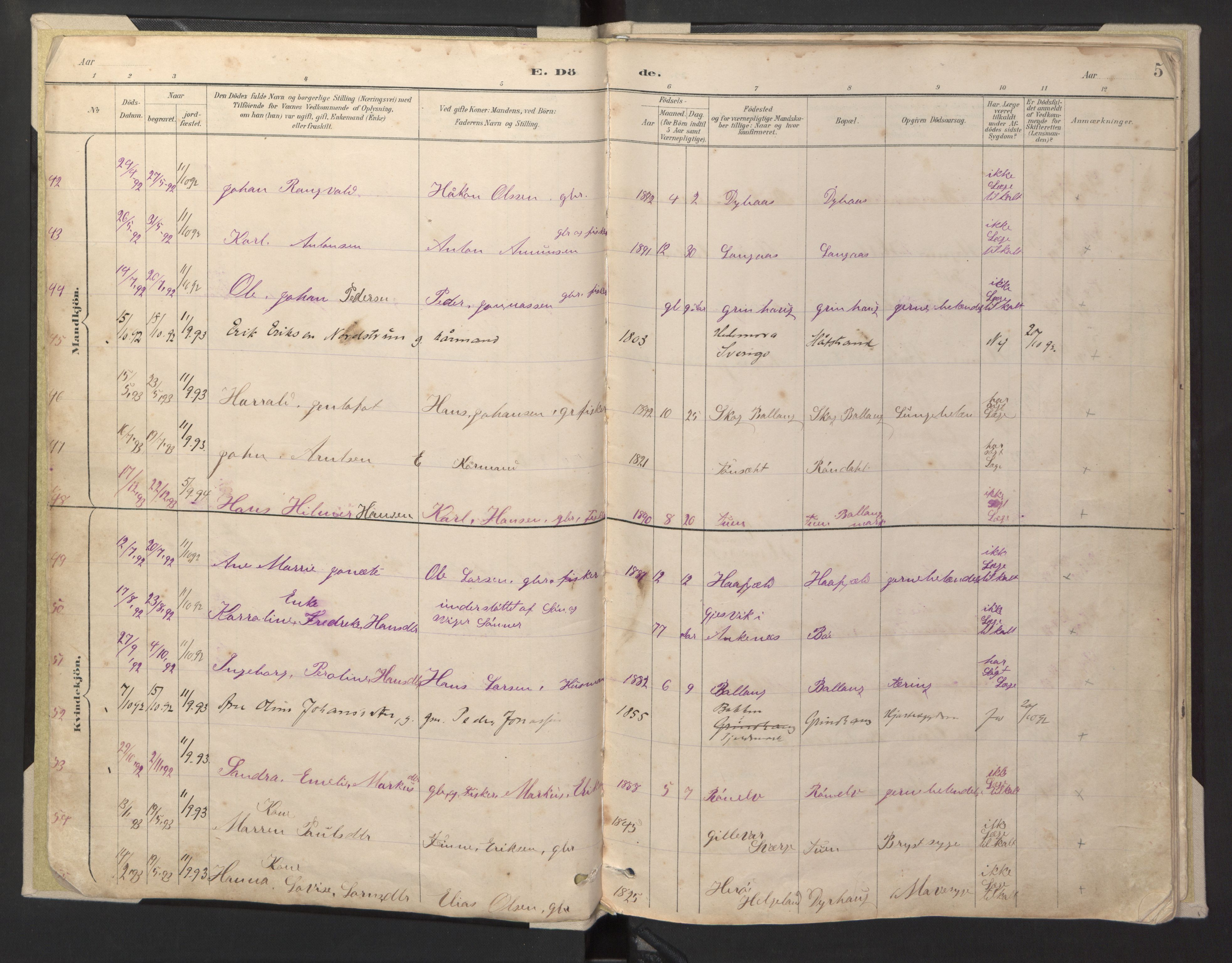 Ministerialprotokoller, klokkerbøker og fødselsregistre - Nordland, AV/SAT-A-1459/869/L0980: Parish register (copy) no. 869C06, 1889-1925, p. 5