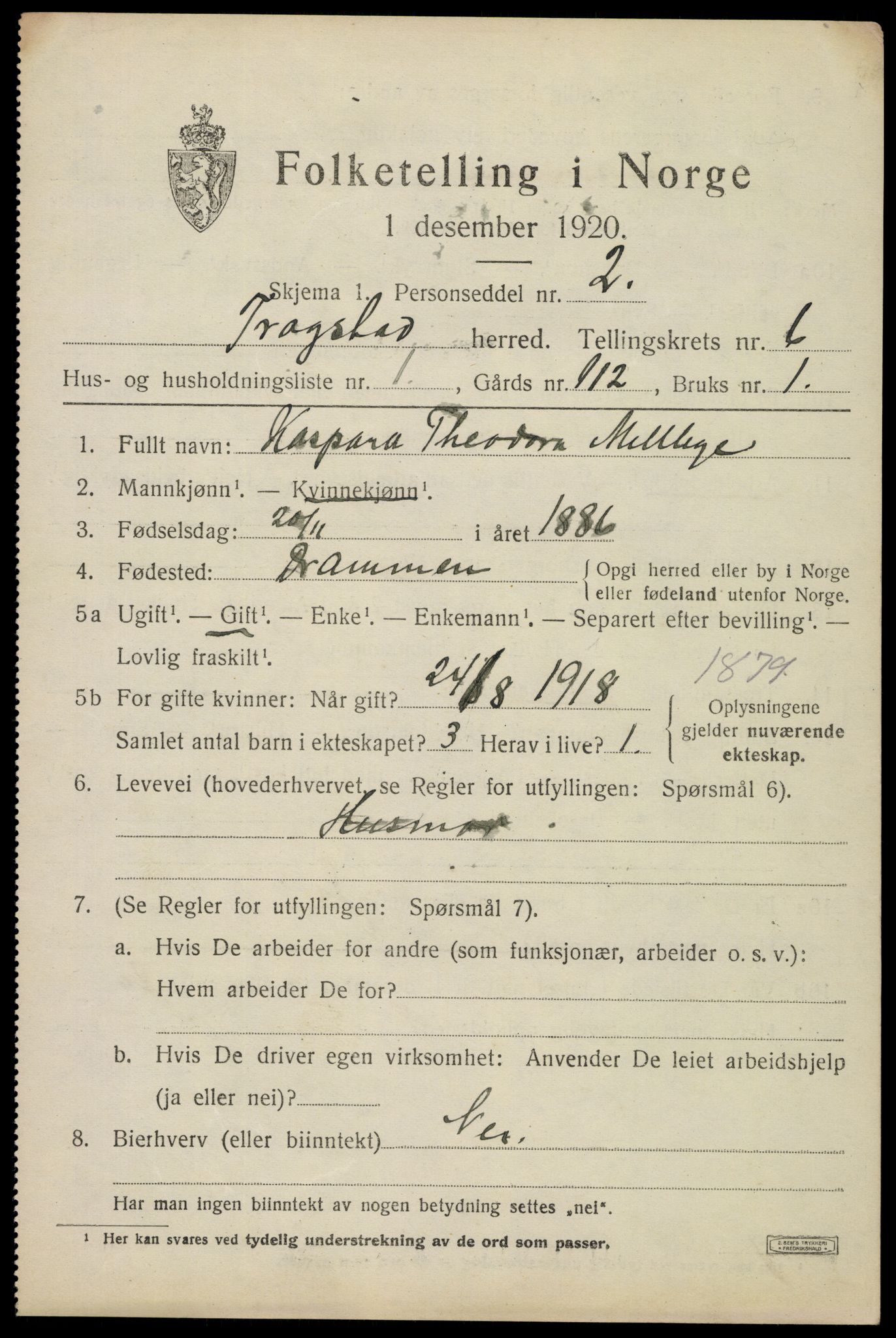 SAO, 1920 census for Trøgstad, 1920, p. 6600