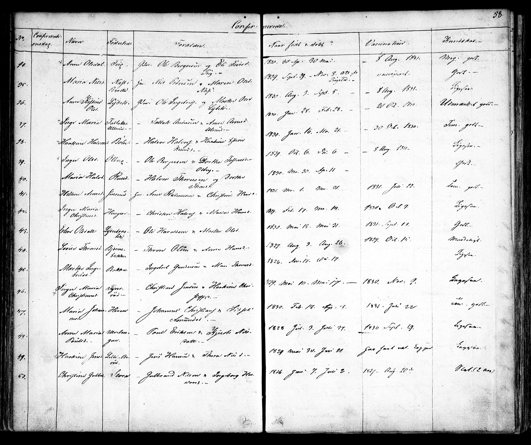 Enebakk prestekontor Kirkebøker, AV/SAO-A-10171c/F/Fa/L0010: Parish register (official) no. I 10, 1829-1876, p. 58