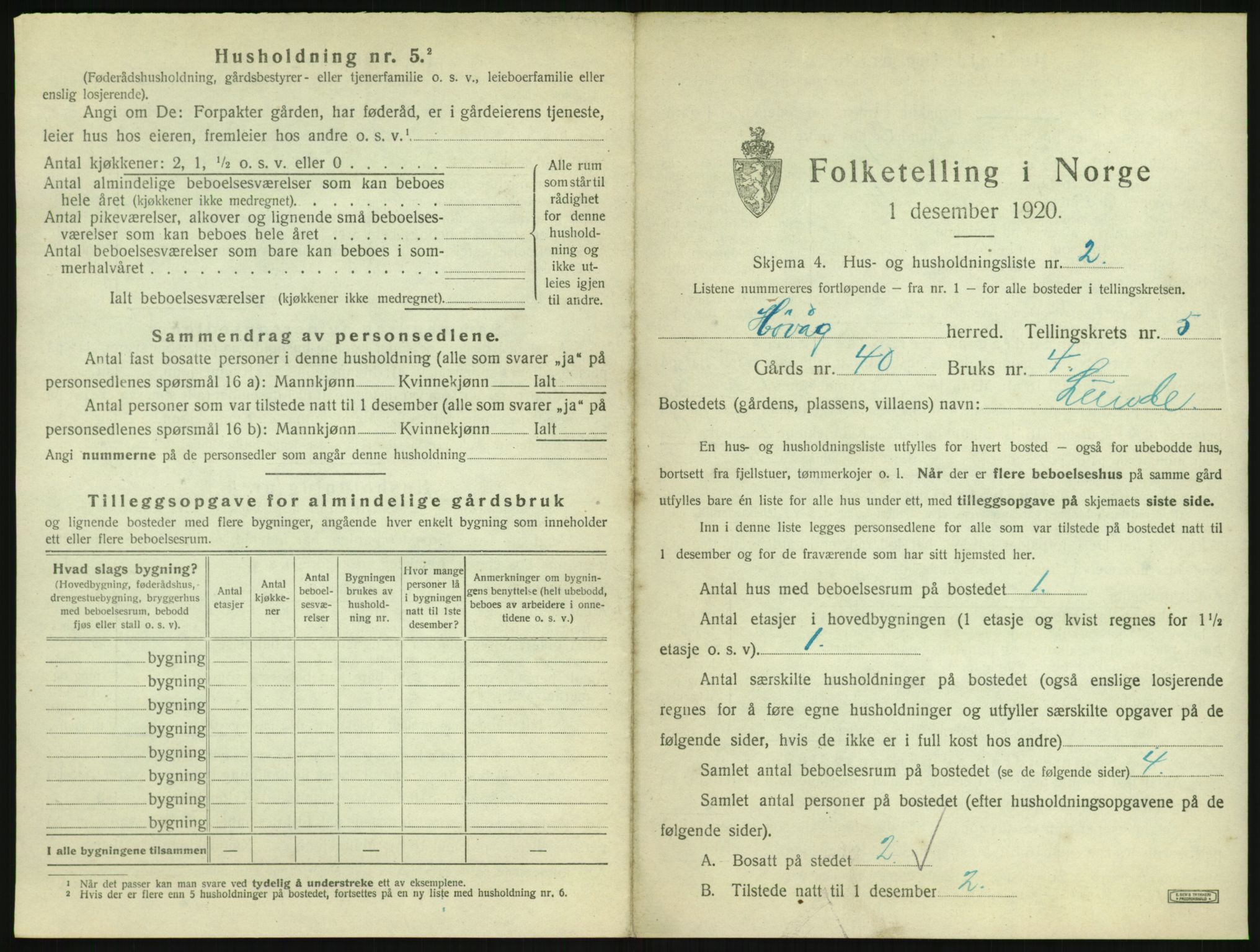 SAK, 1920 census for Høvåg, 1920, p. 394