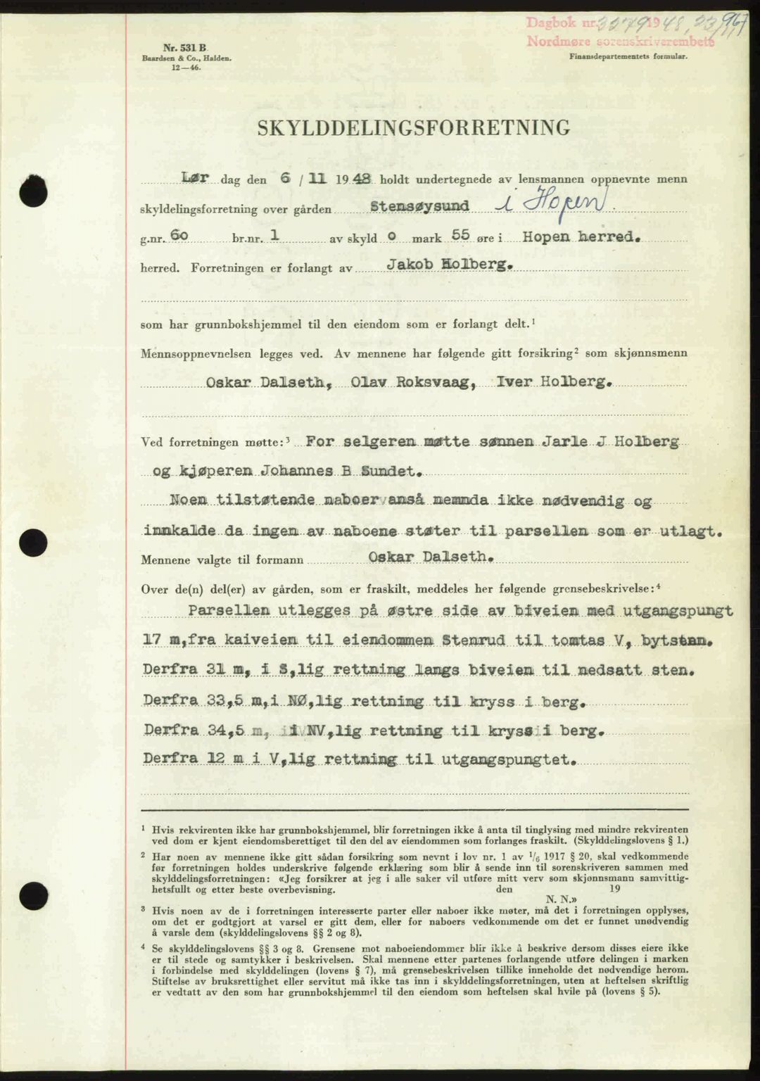 Nordmøre sorenskriveri, AV/SAT-A-4132/1/2/2Ca: Mortgage book no. A109, 1948-1948, Diary no: : 3279/1948