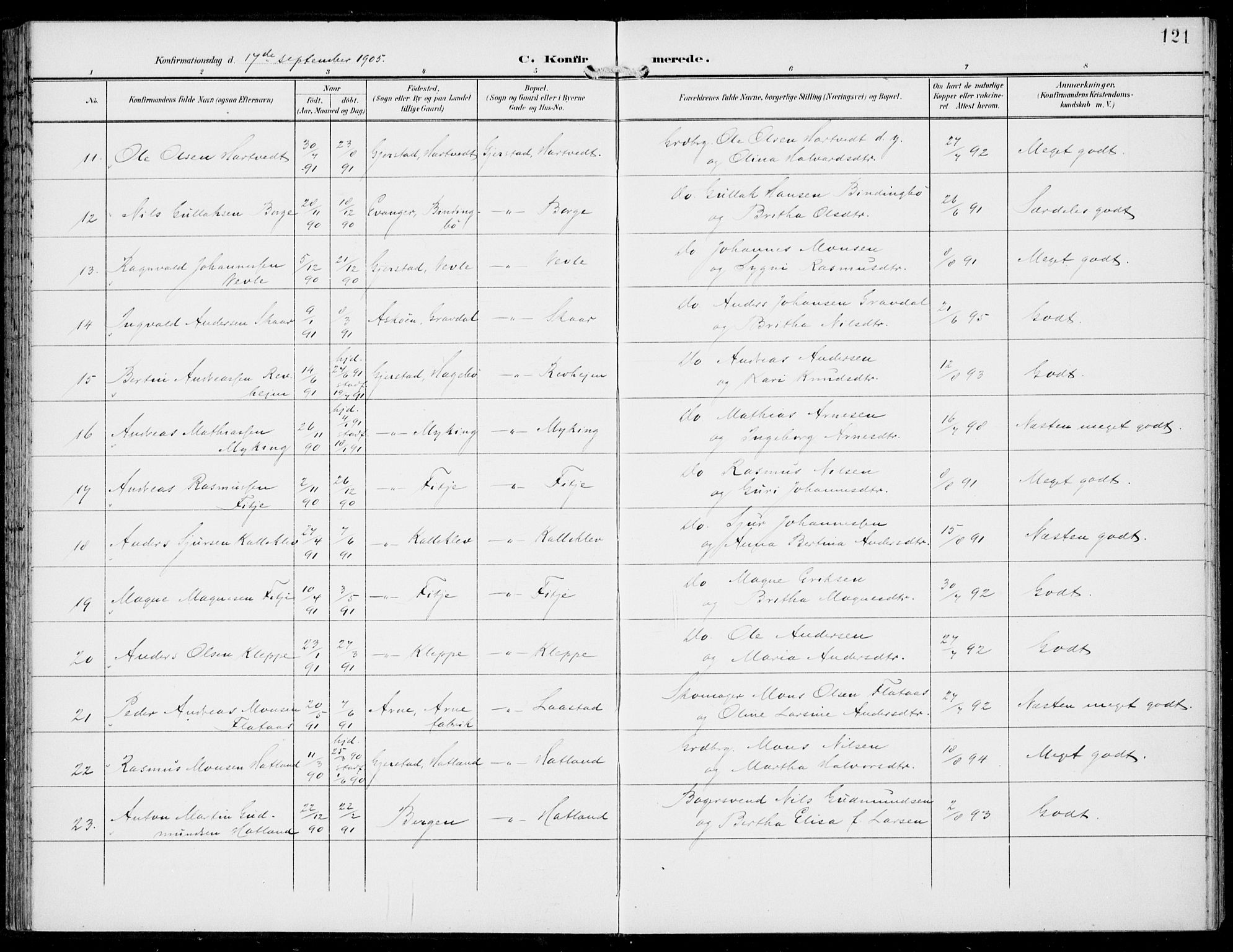 Haus sokneprestembete, AV/SAB-A-75601/H/Haa: Parish register (official) no. C  2, 1900-1915, p. 121