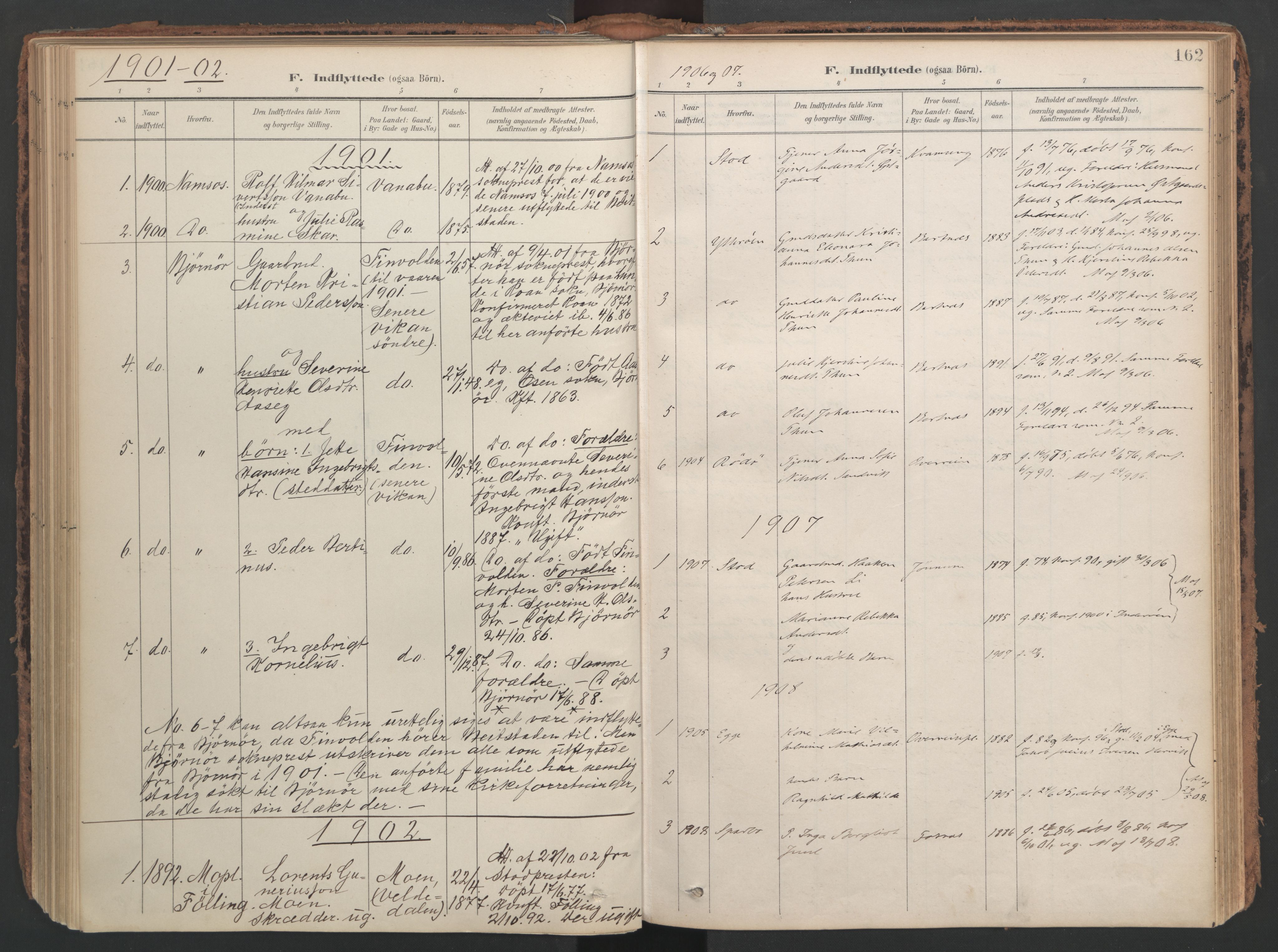 Ministerialprotokoller, klokkerbøker og fødselsregistre - Nord-Trøndelag, SAT/A-1458/741/L0397: Parish register (official) no. 741A11, 1901-1911, p. 162
