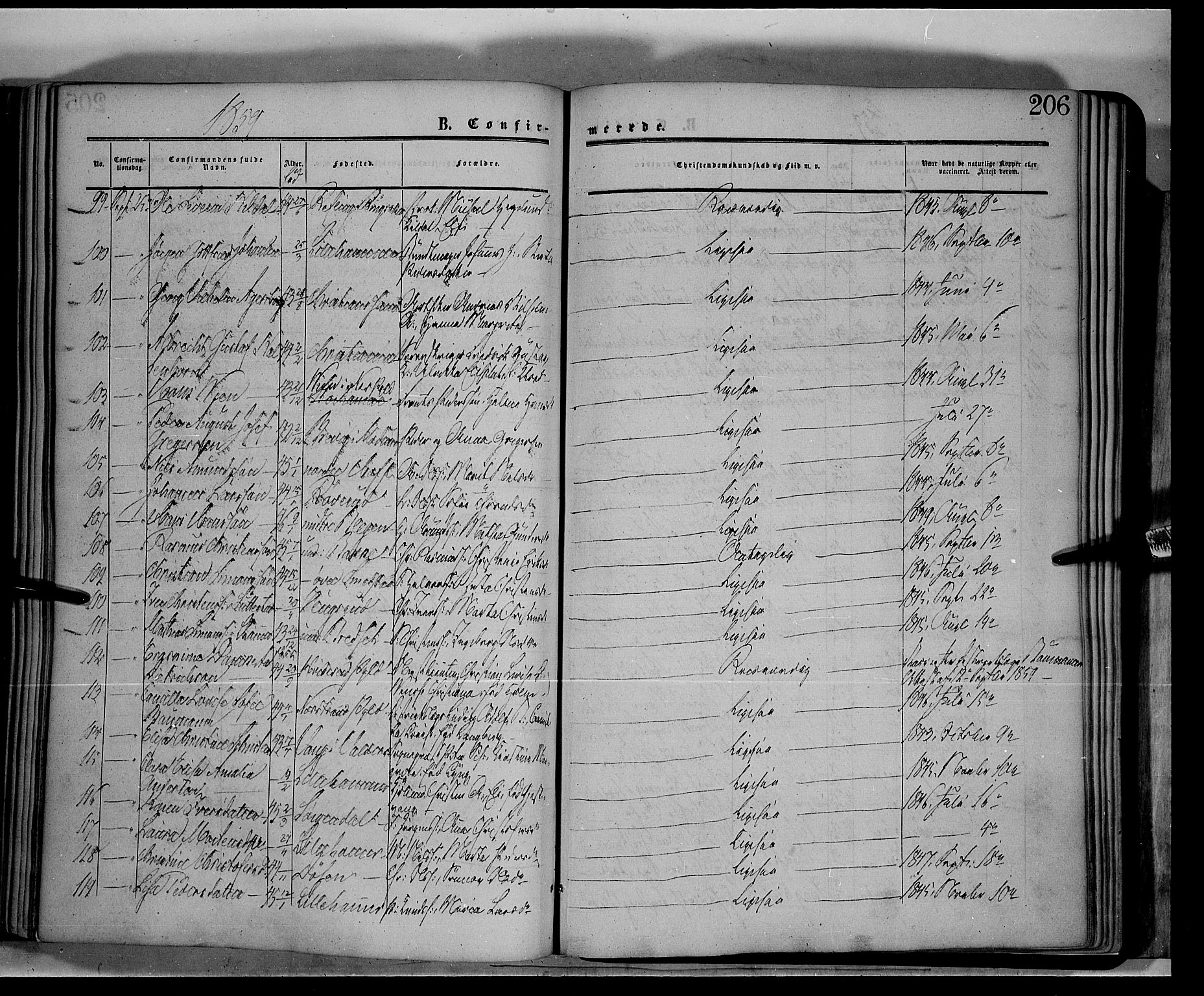 Fåberg prestekontor, SAH/PREST-086/H/Ha/Haa/L0006: Parish register (official) no. 6A, 1855-1867, p. 206